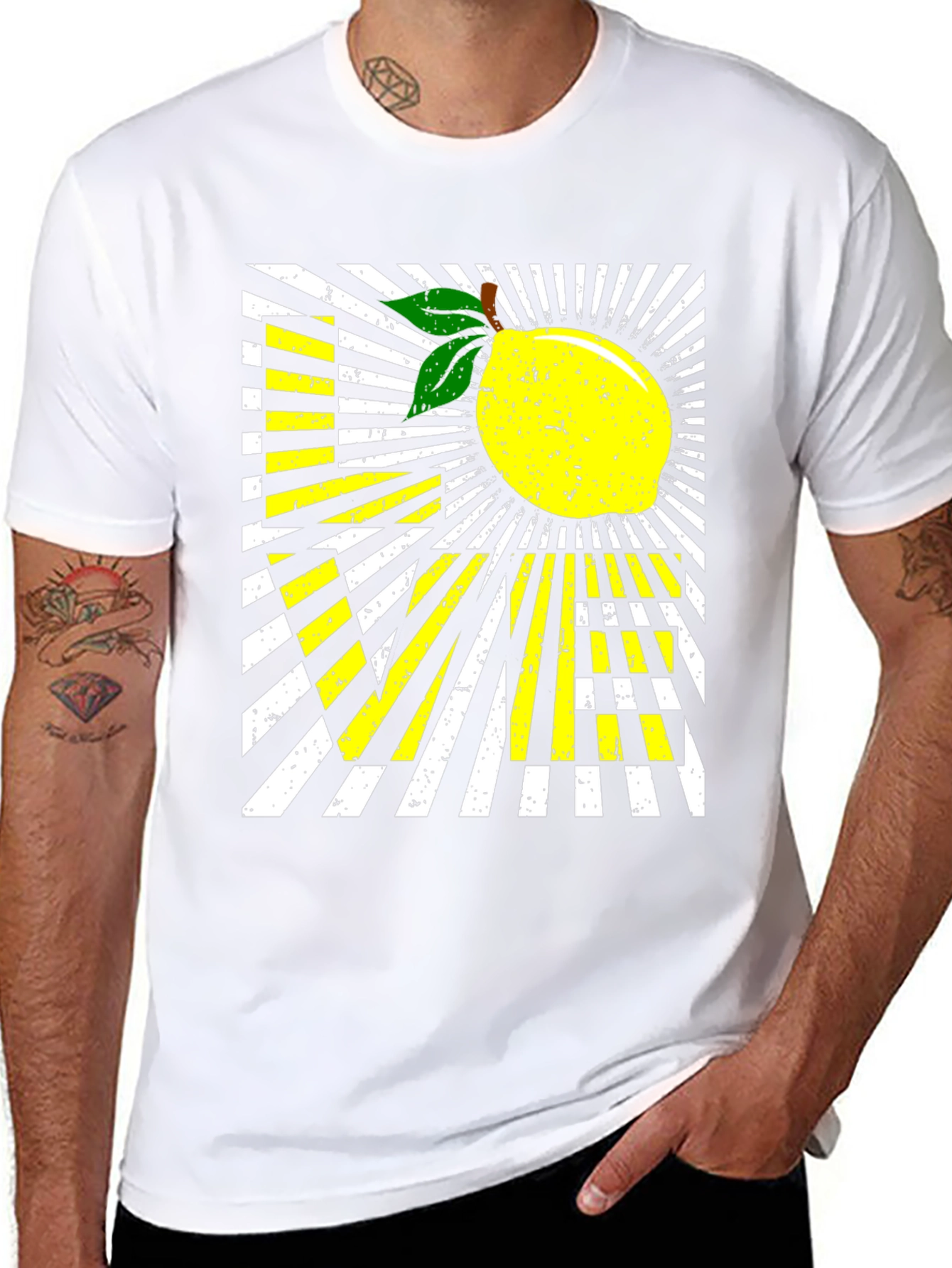 Lemon Graphic Tee - Modern Striped Design