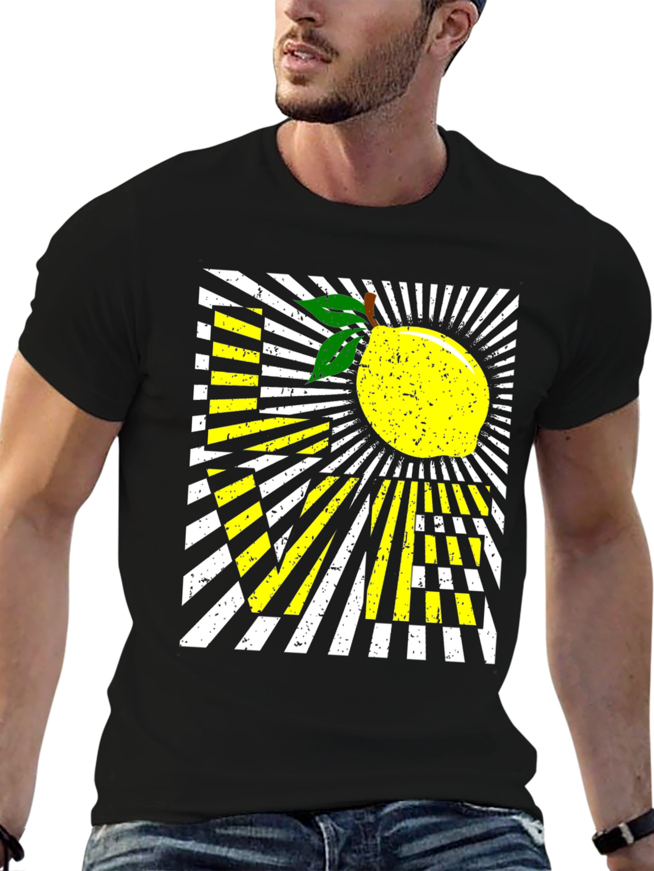 Lemon Graphic Tee - Modern Striped Design
