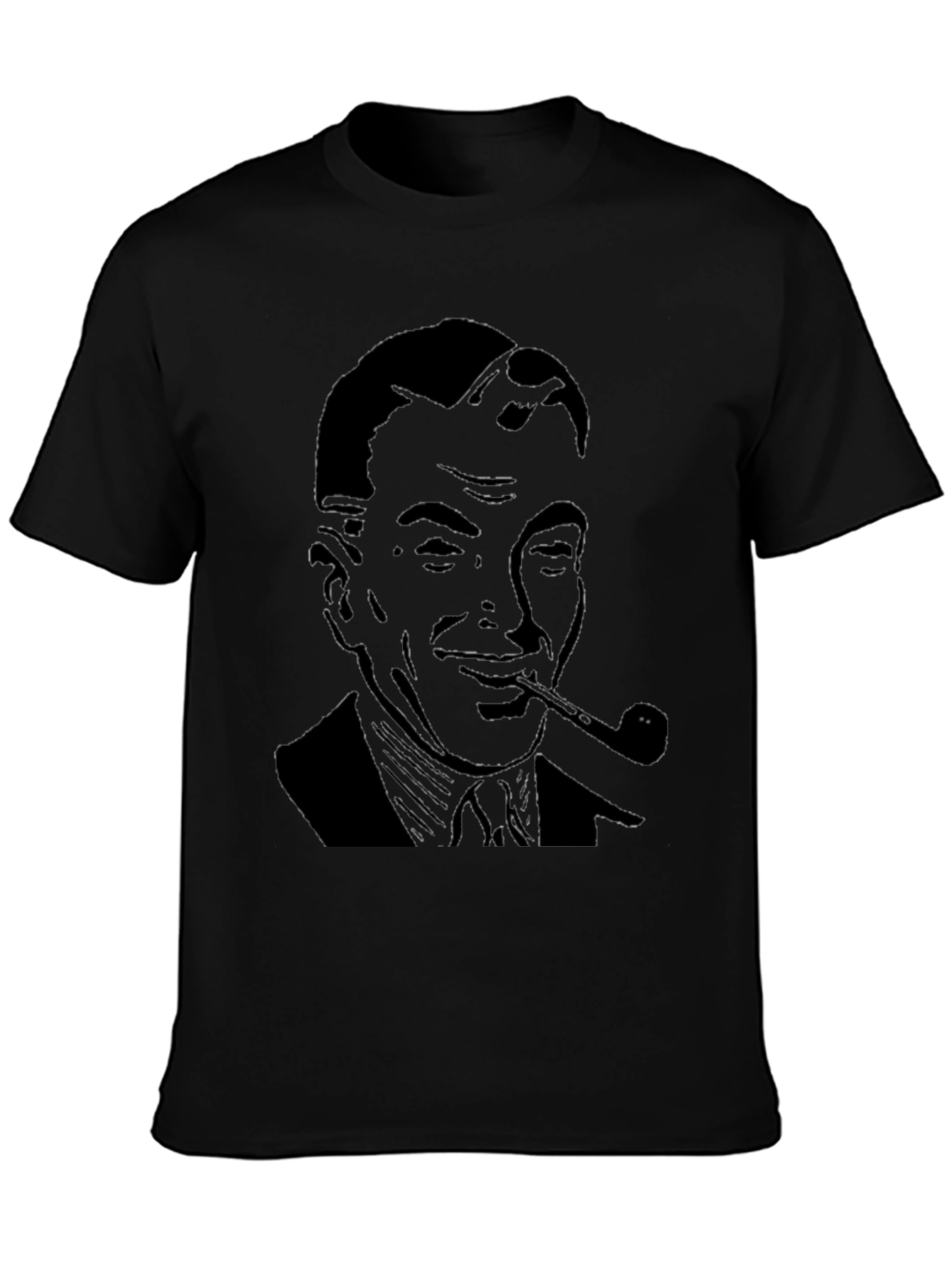 Retro Man with Pipe Graphic T-Shirt - Black