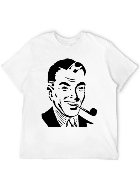 Retro Man with Pipe Graphic T-Shirt - Black