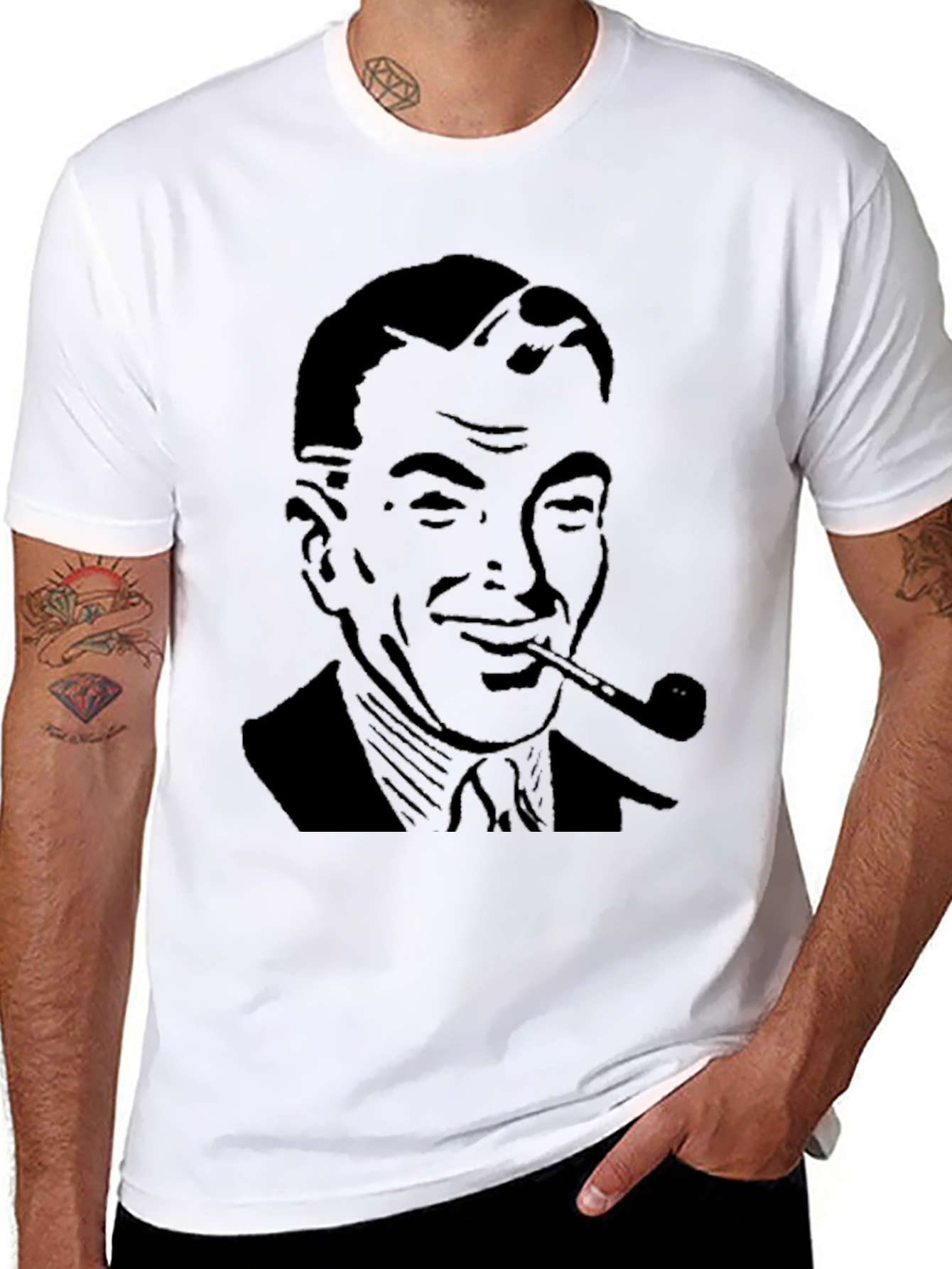 Retro Man with Pipe Graphic T-Shirt - Black