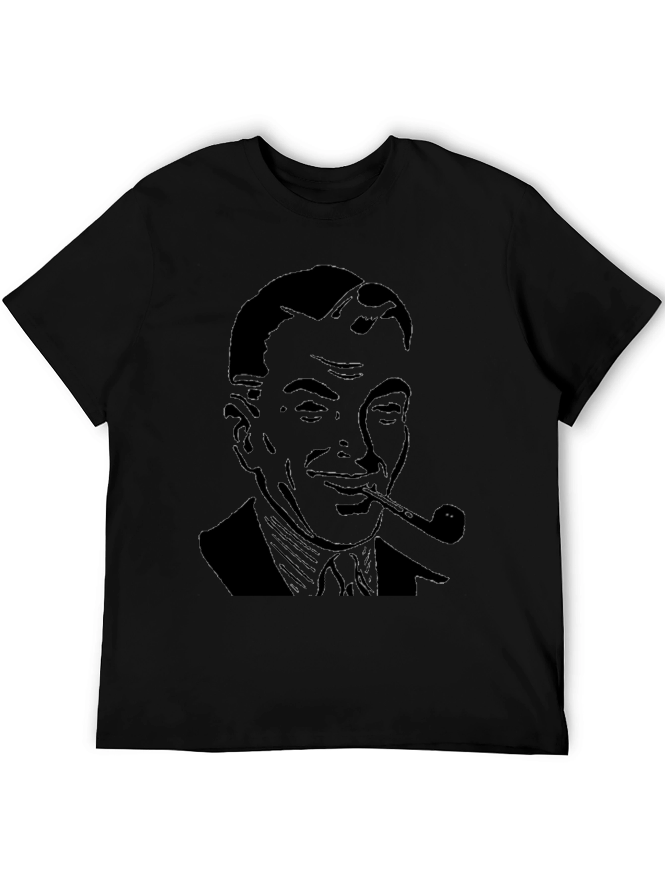 Retro Man with Pipe Graphic T-Shirt - Black