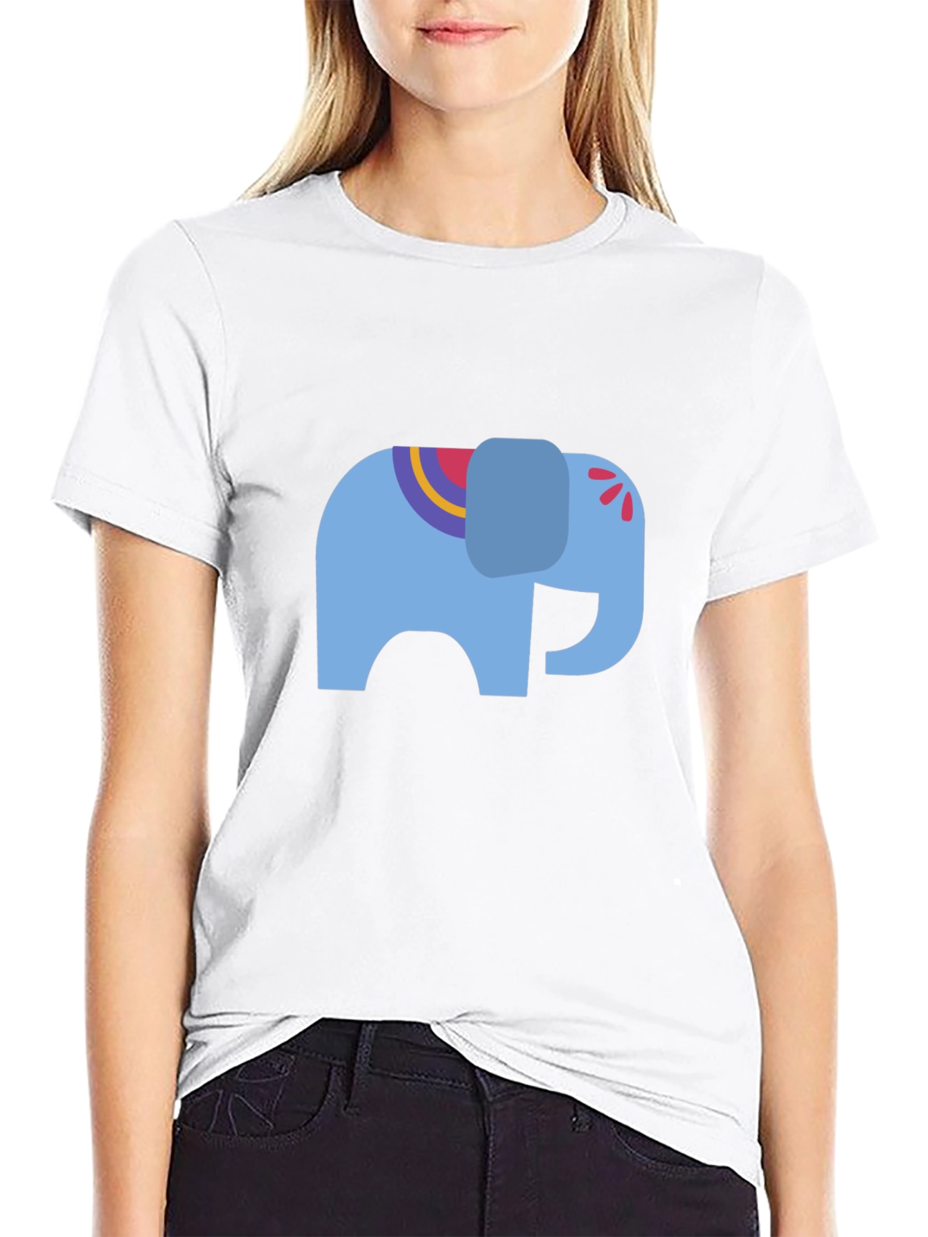 Black Tee with Blue Elephant Graphic
