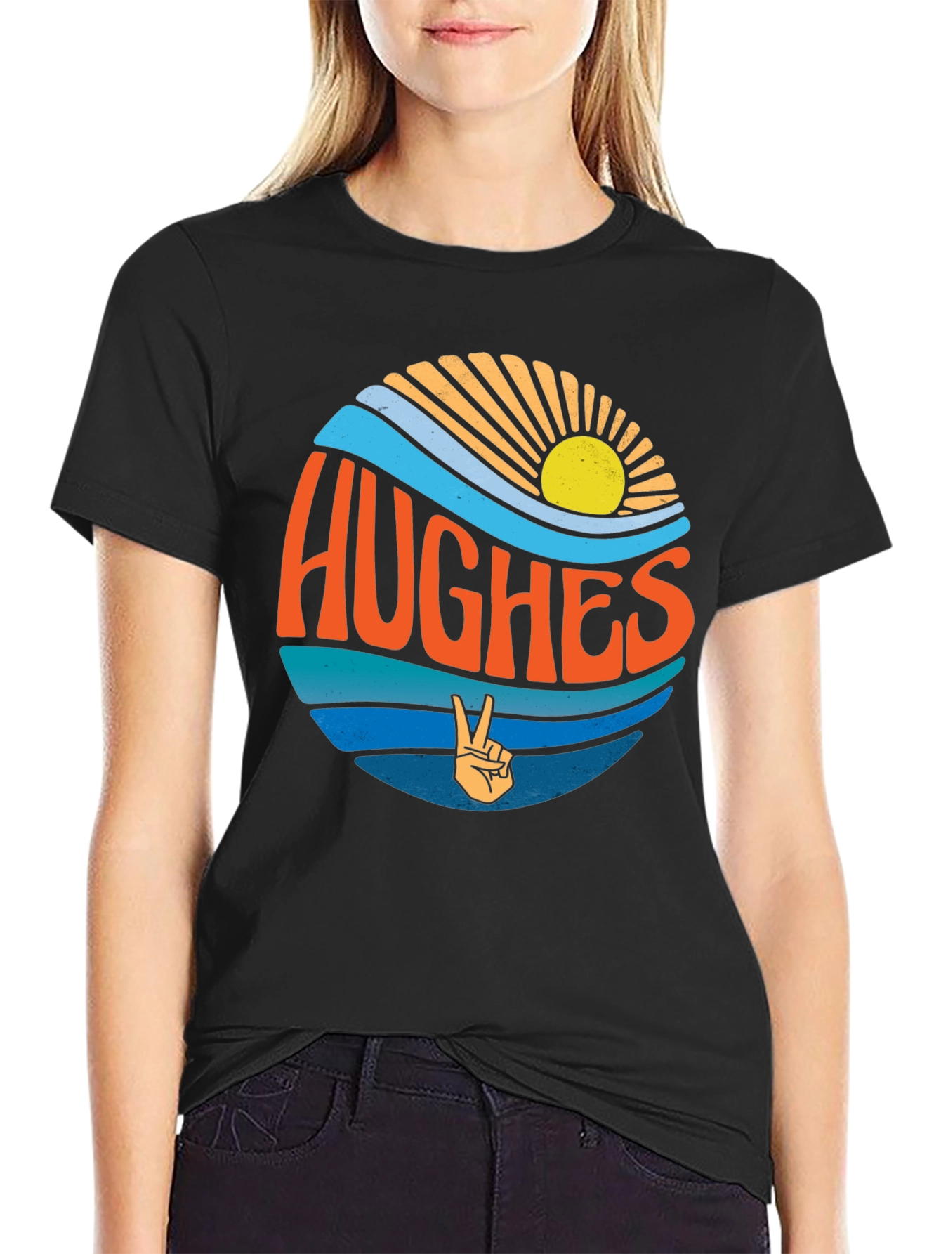 Hughes Retro Surf T-Shirt - Black