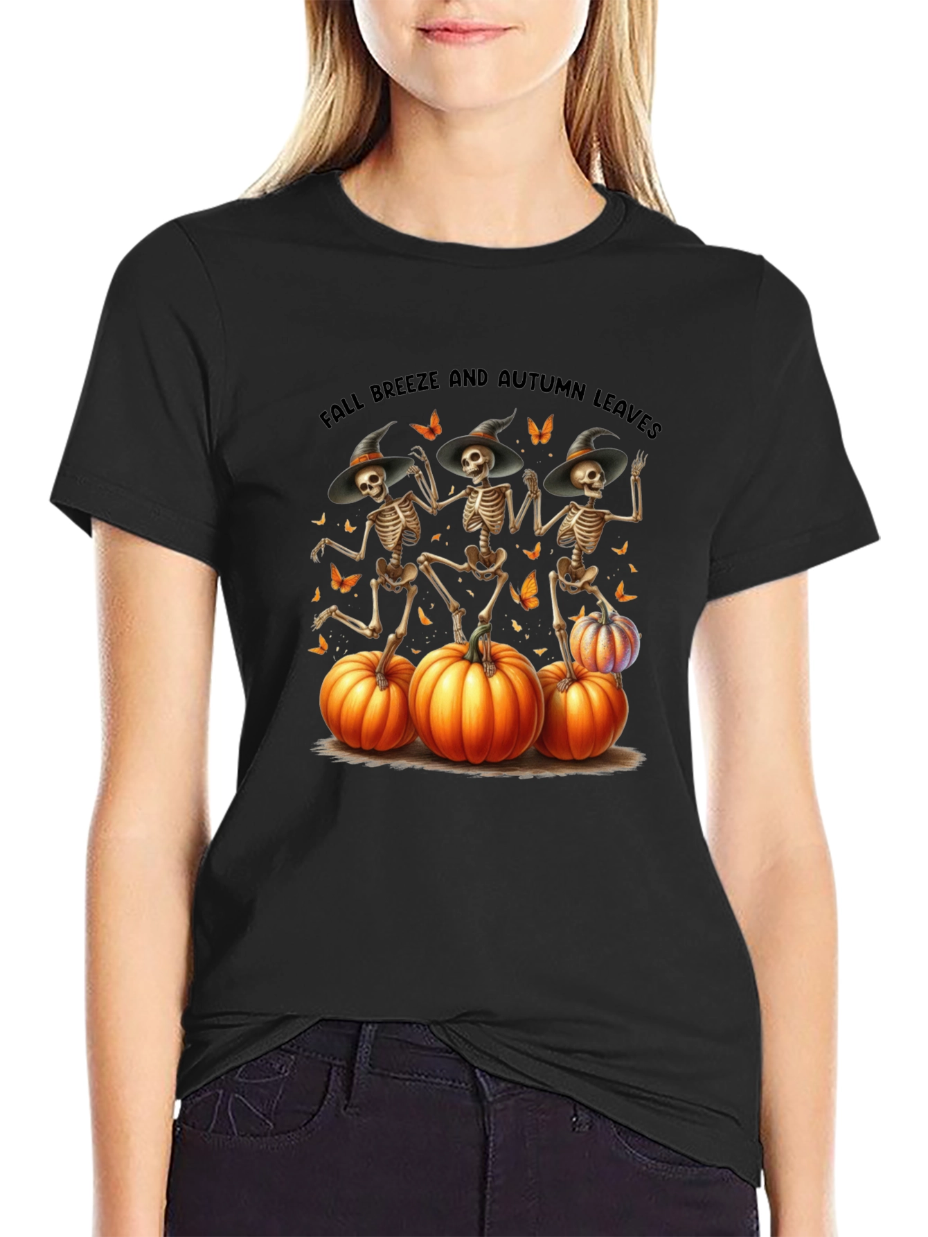 Halloween Skeleton & Pumpkins T-Shirt