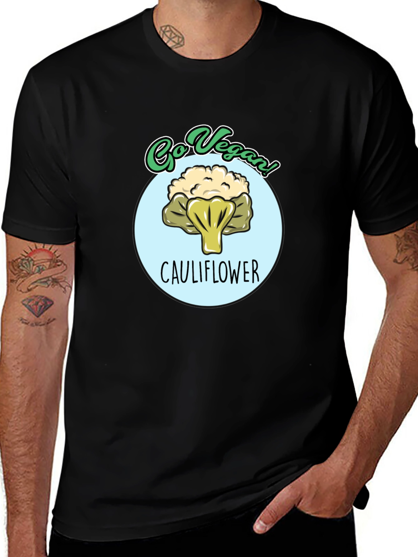Go Vegan Cauliflower Graphic T-Shirt - Black