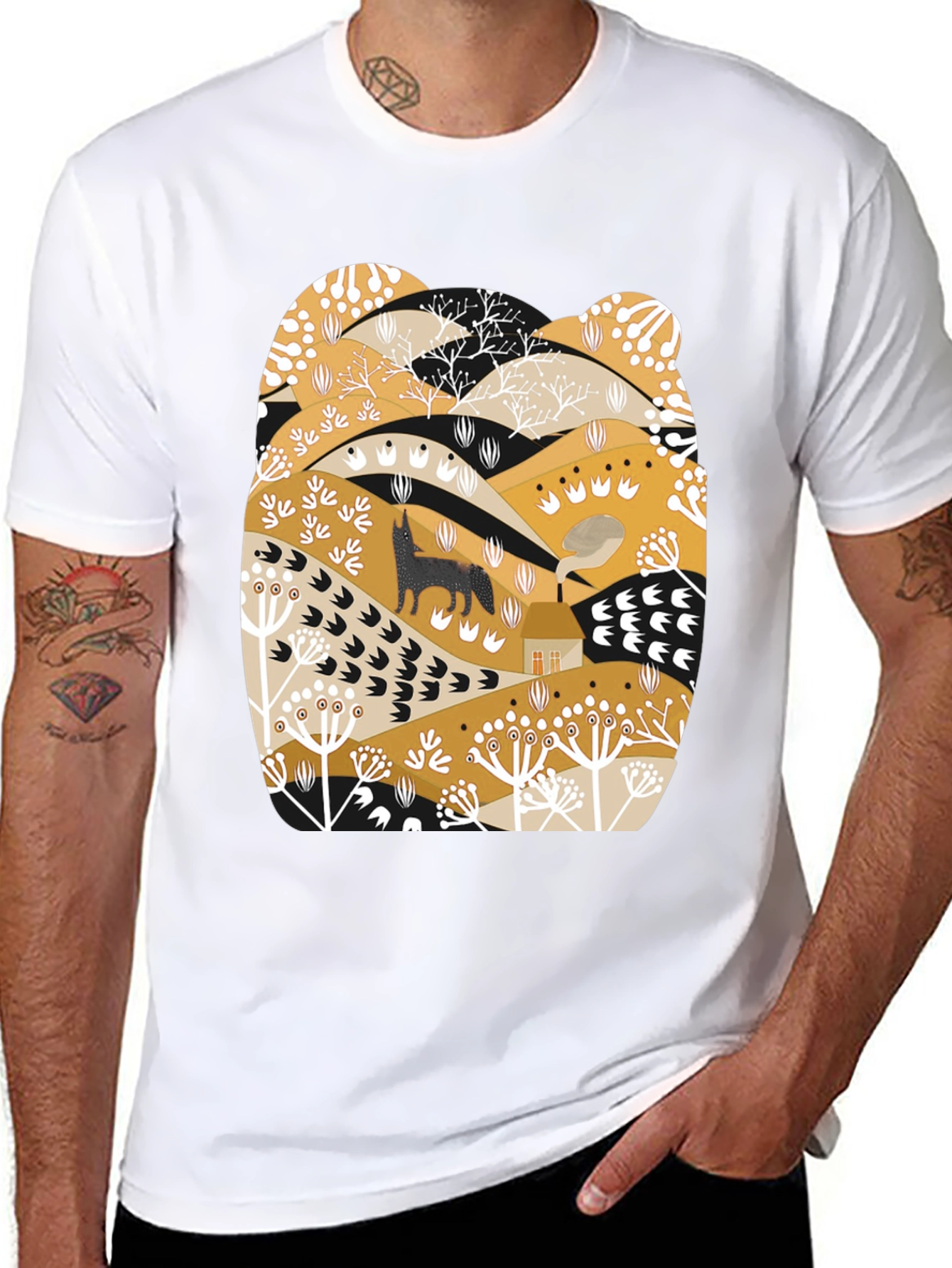 Wolf Landscape Graphic Tee - Black