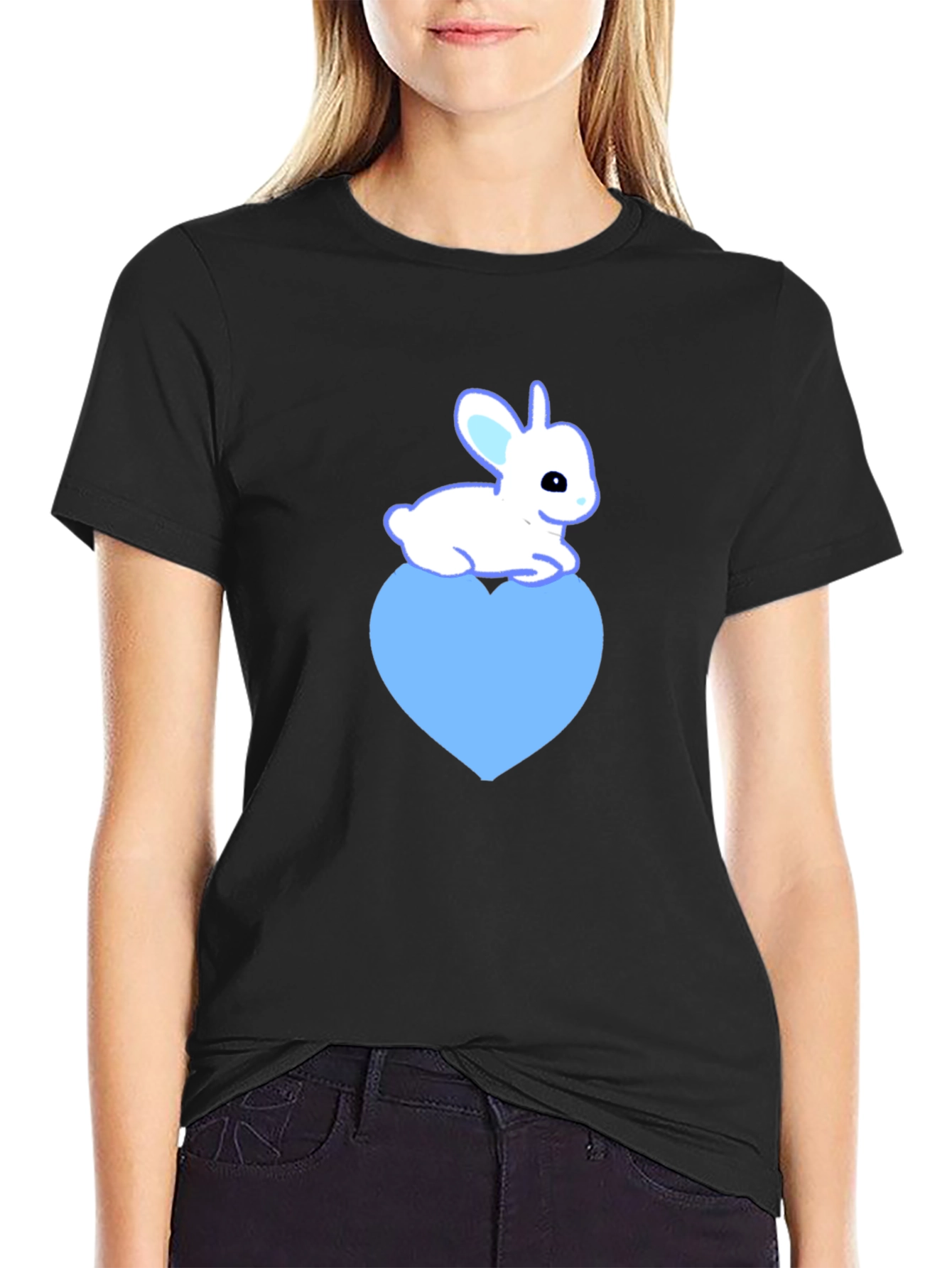 Cute Rabbit Heart Graphic Tee - Soft Cotton Blend