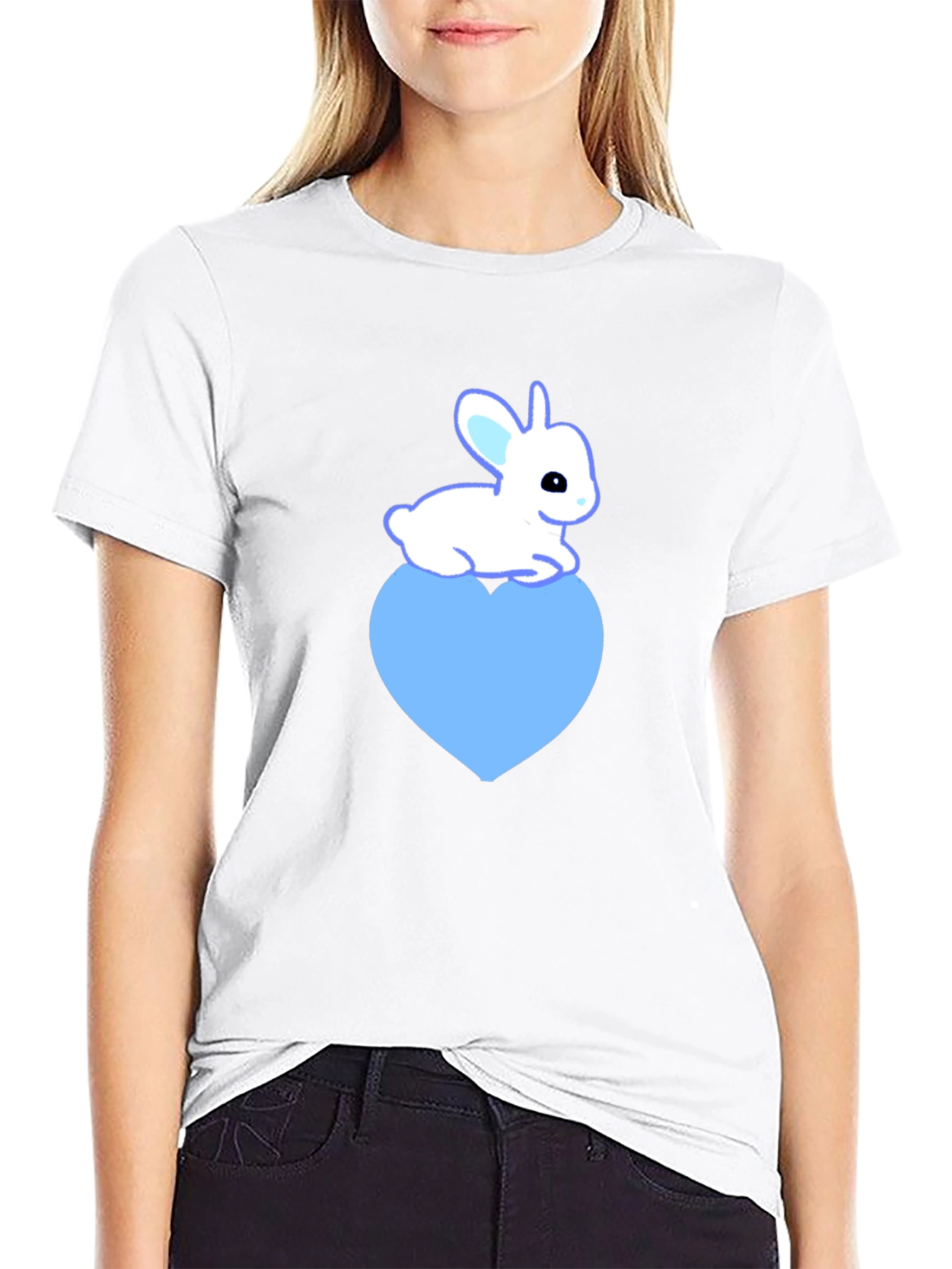 Cute Rabbit Heart Graphic Tee - Soft Cotton Blend