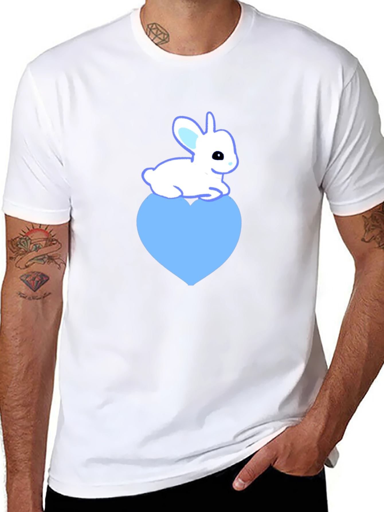 Cute Rabbit Heart Graphic Tee - Soft Cotton Blend
