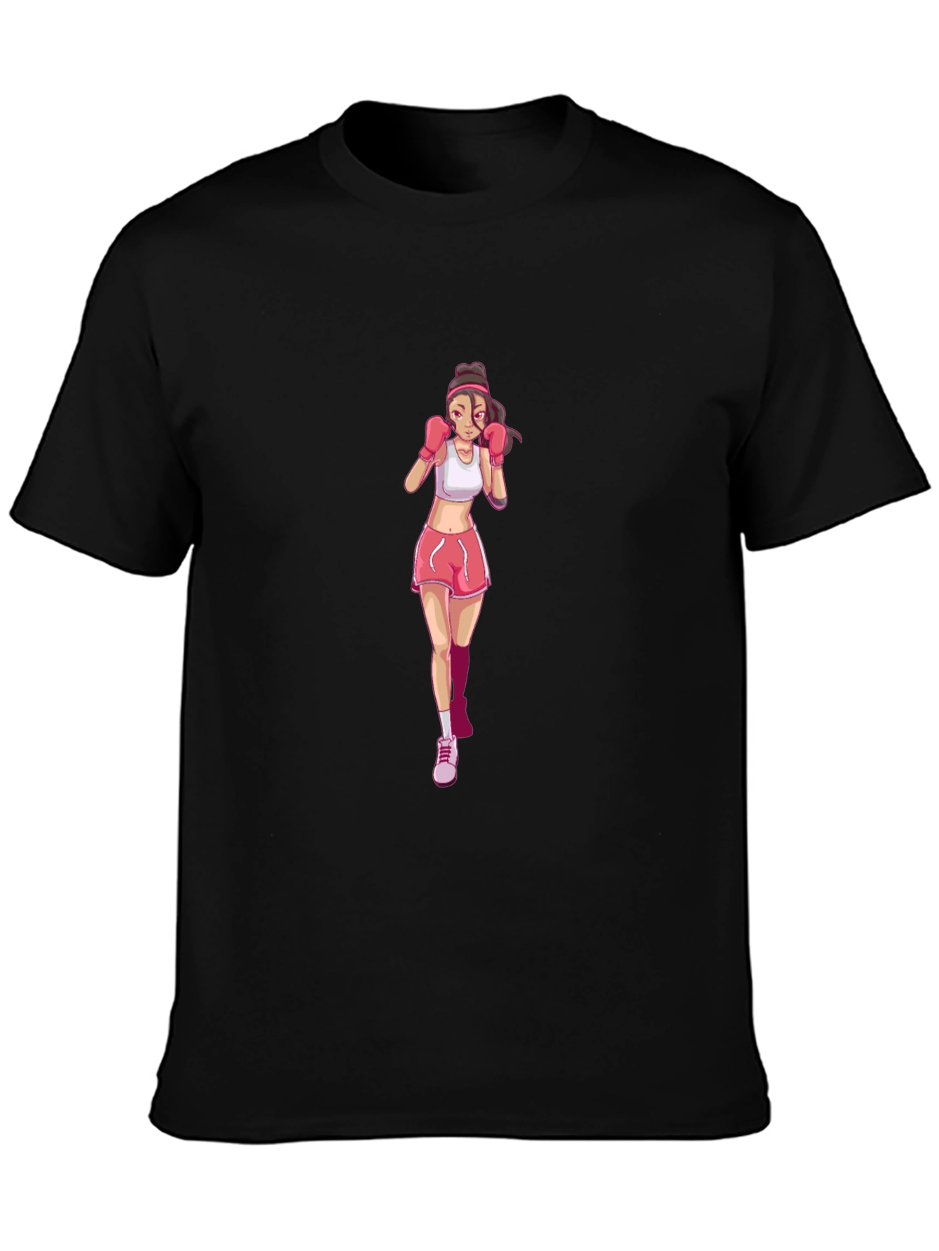Boxing Girl Graphic Tee - Black Cotton T-Shirt