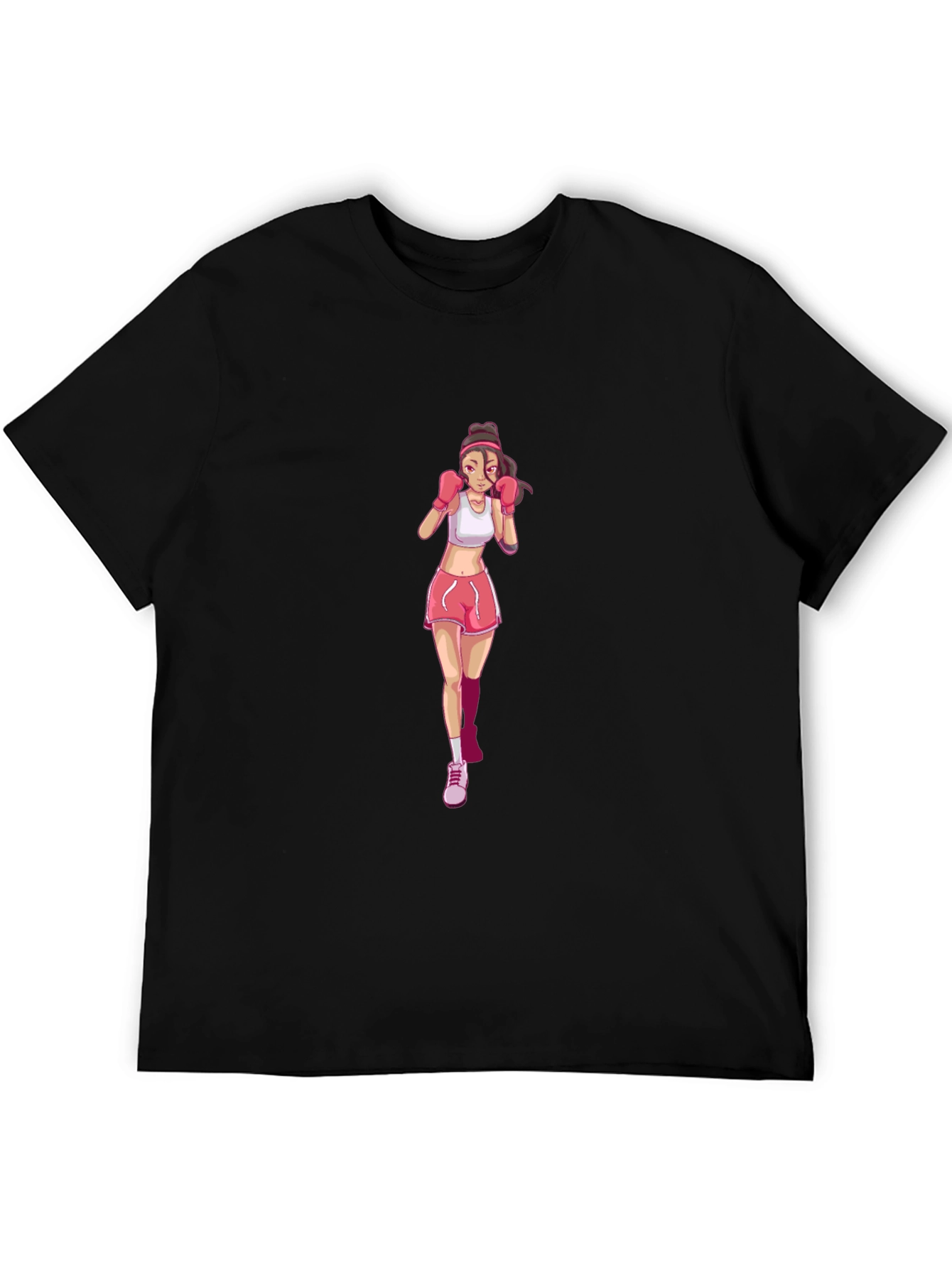 Boxing Girl Graphic Tee - Black Cotton T-Shirt