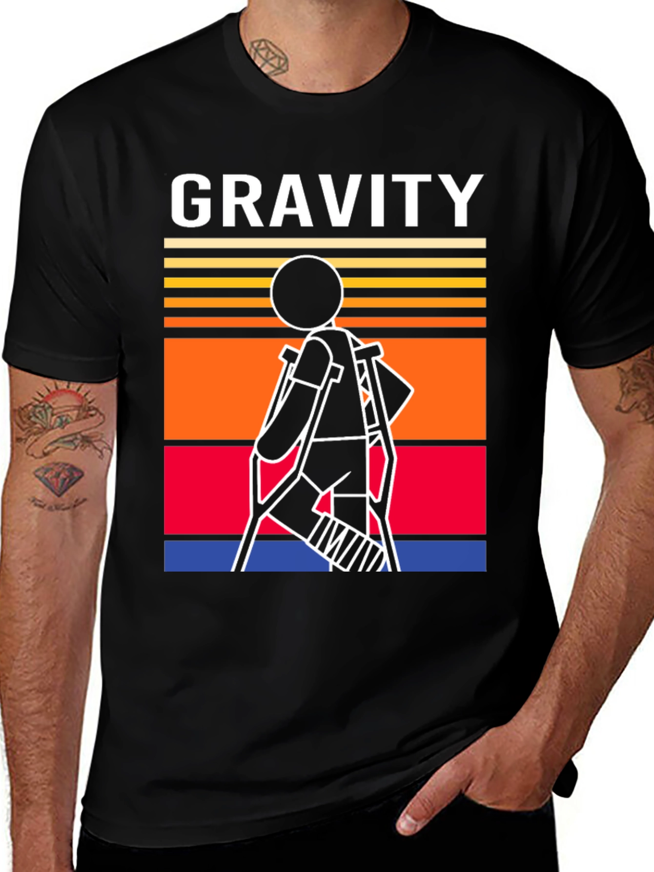 Gravity Stick Figure Crutches T-Shirt