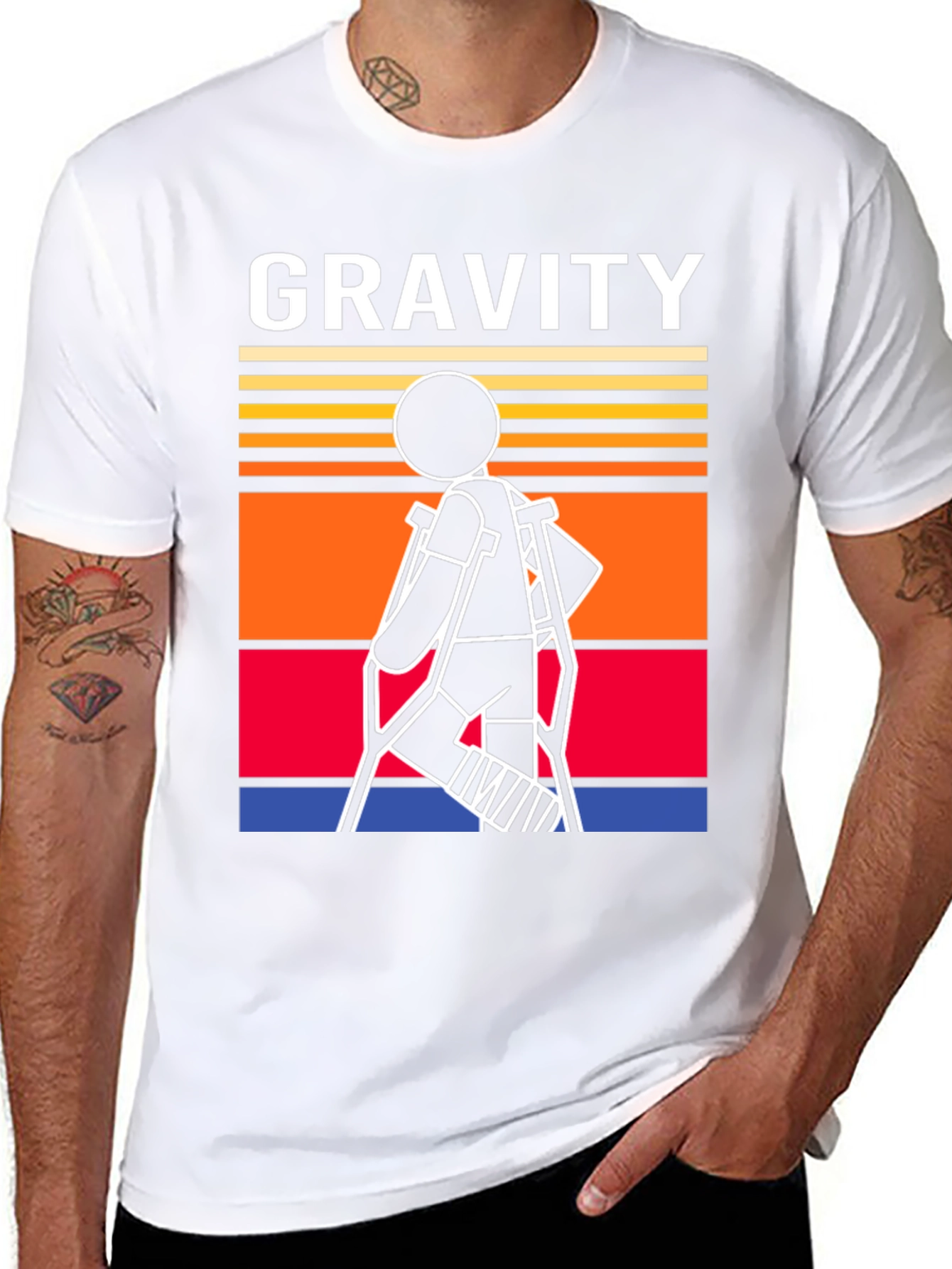 Gravity Stick Figure Crutches T-Shirt