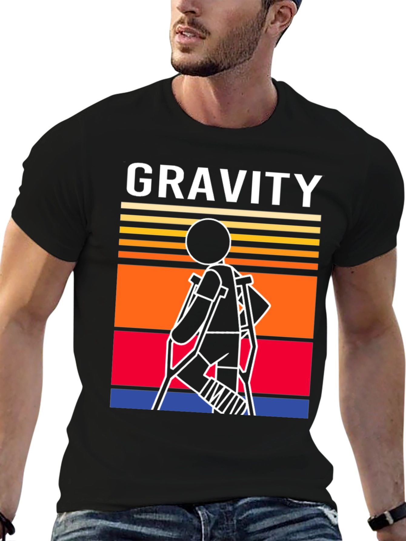 Gravity Stick Figure Crutches T-Shirt