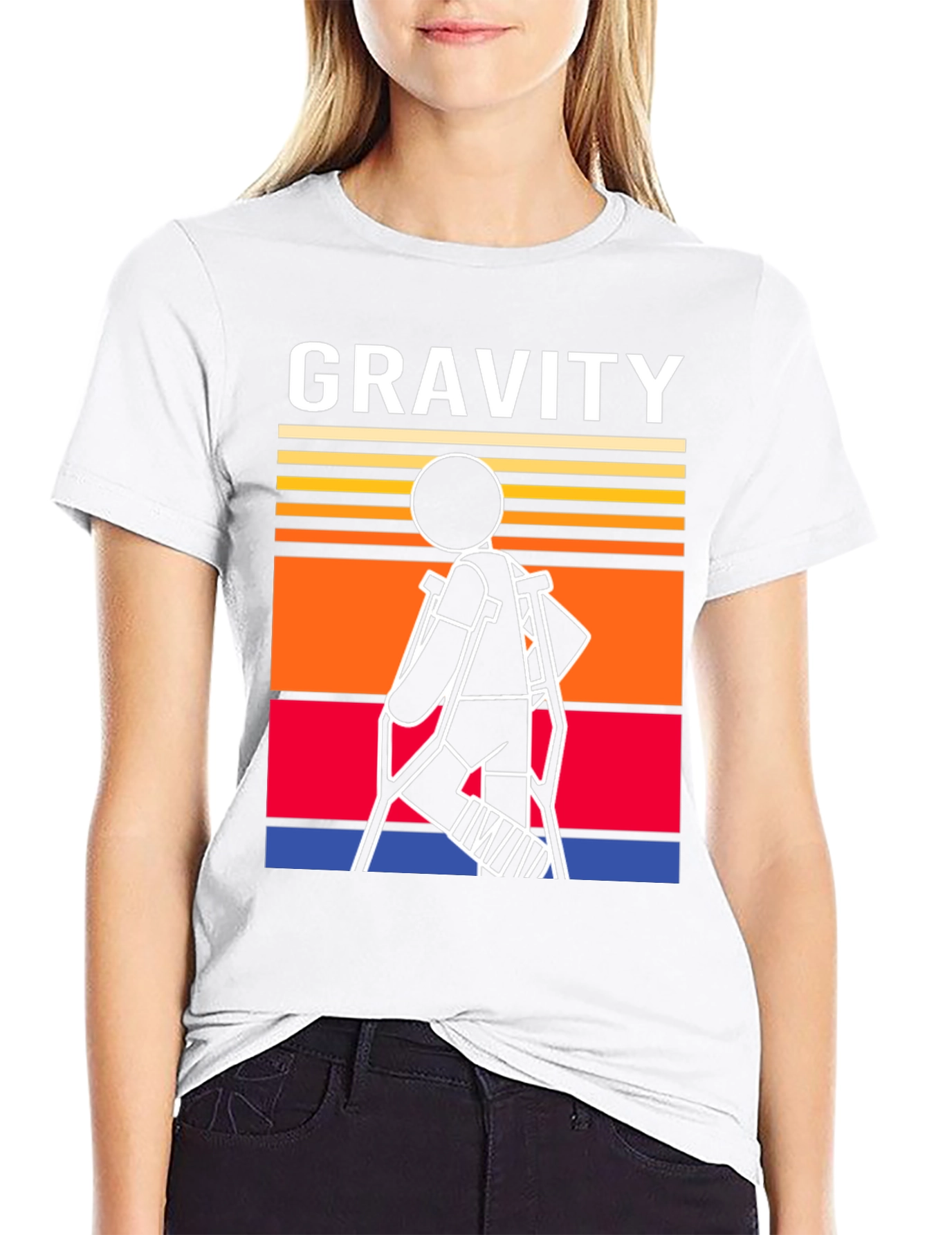Gravity Stick Figure Crutches T-Shirt