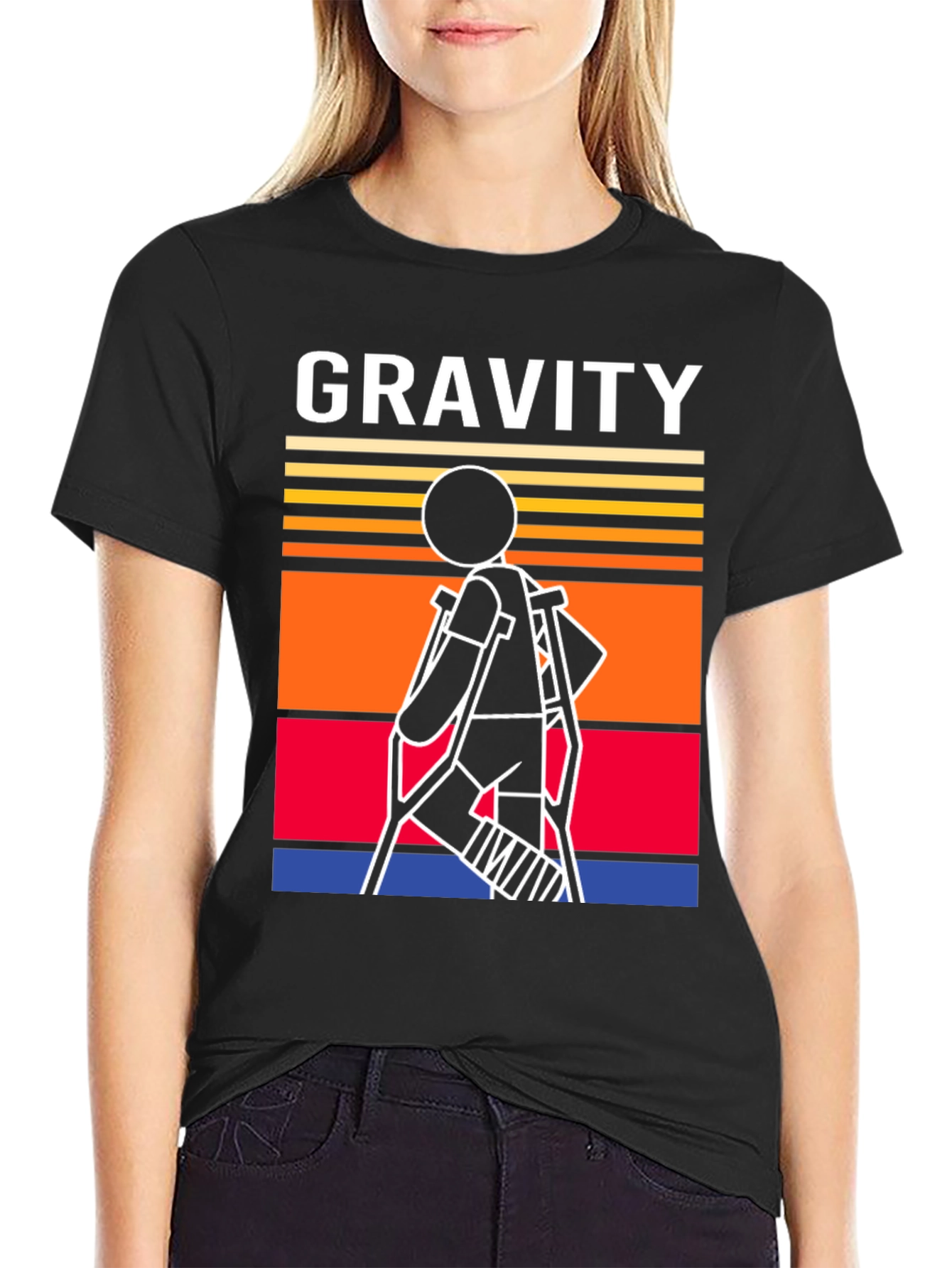 Gravity Stick Figure Crutches T-Shirt