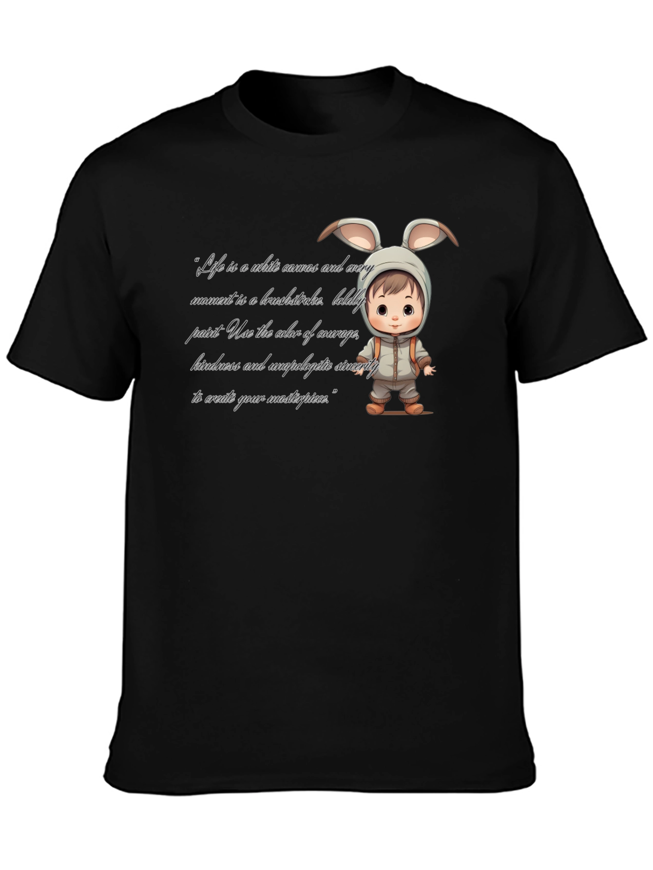 Cute Bunny Baby Art Black T-Shirt