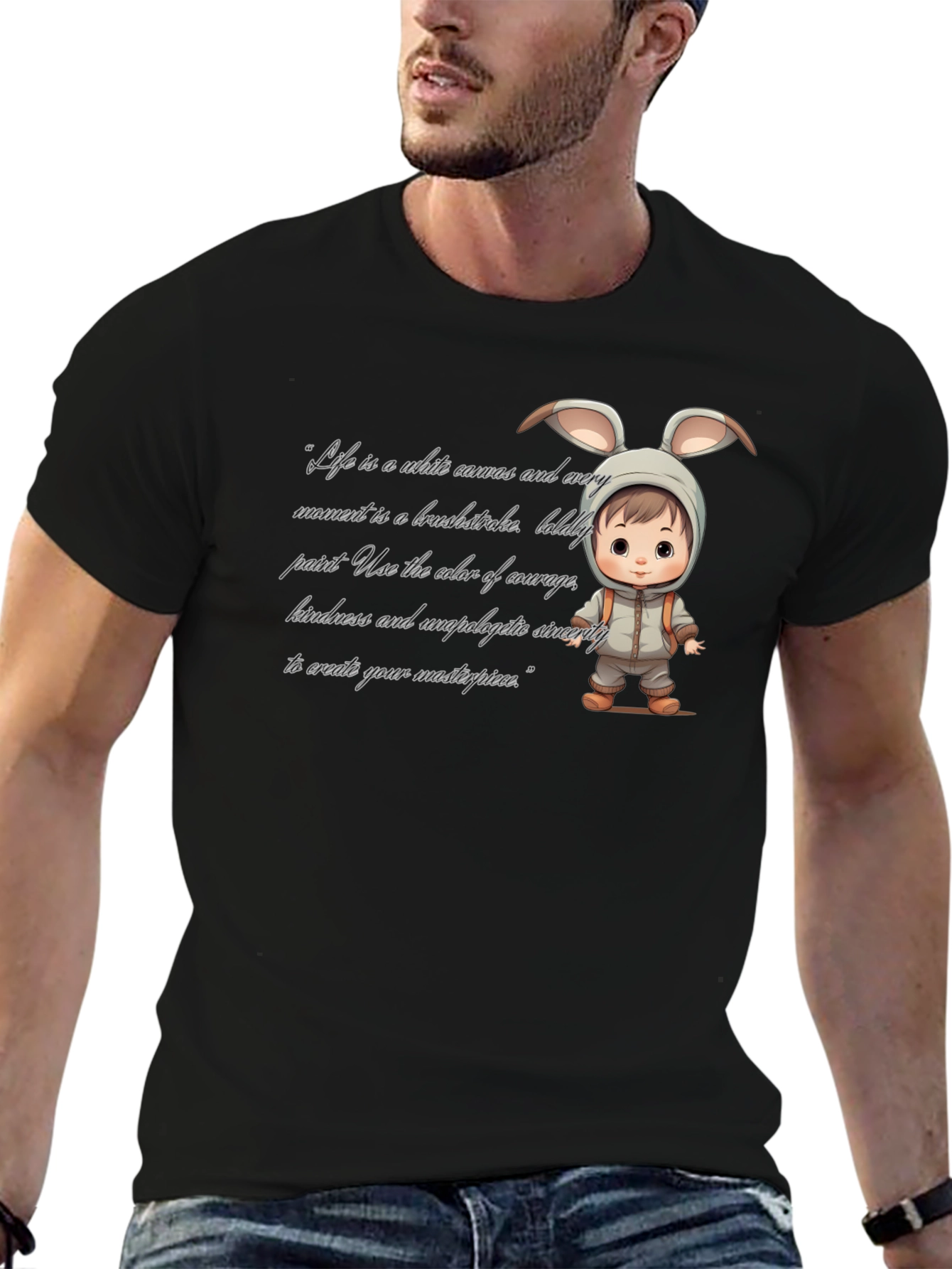 Cute Bunny Baby Art Black T-Shirt