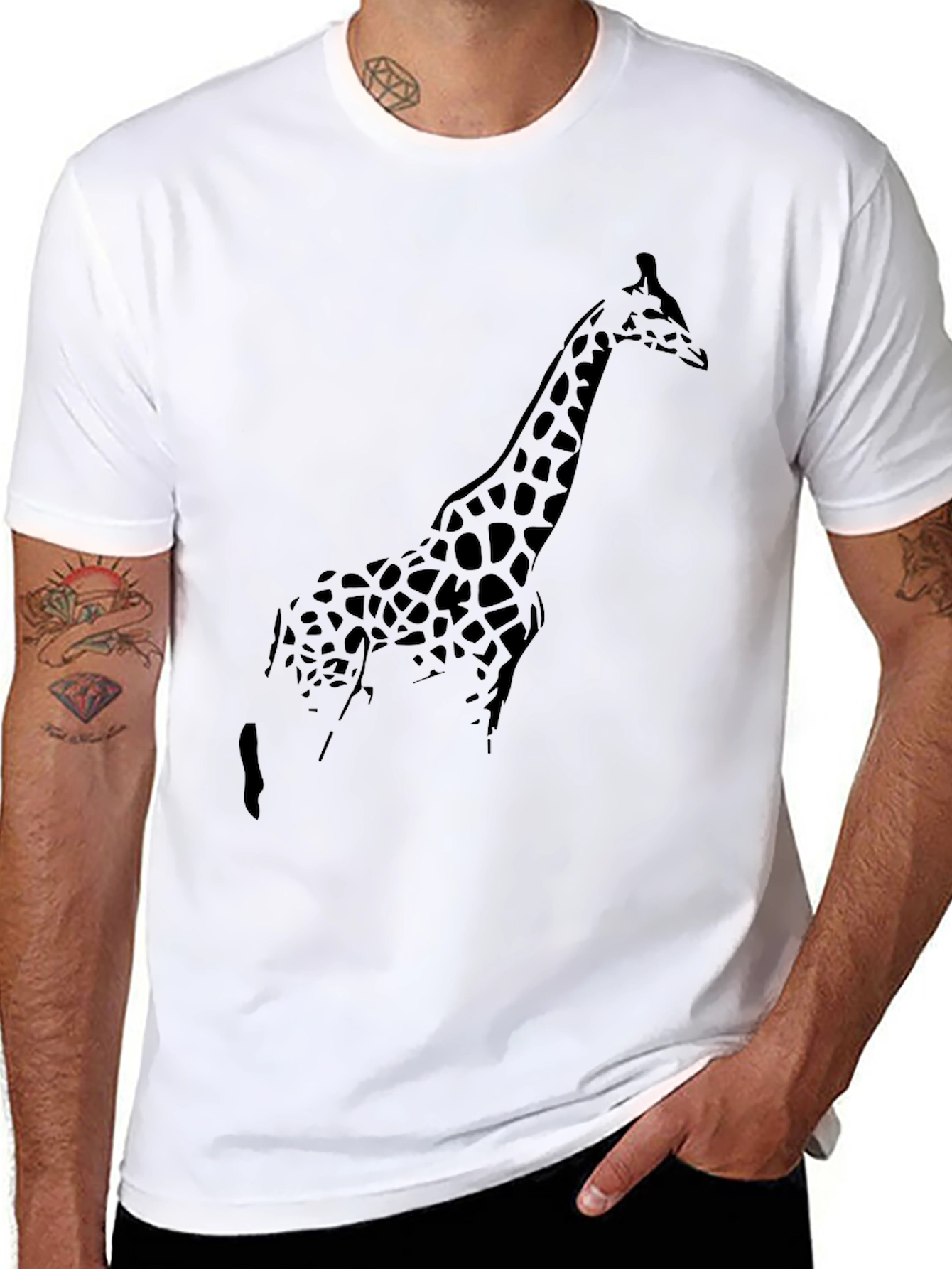 Giraffe Silhouette Mens Black T-Shirt