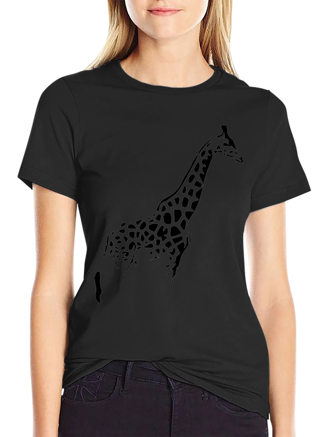 Giraffe Silhouette Mens Black T-Shirt