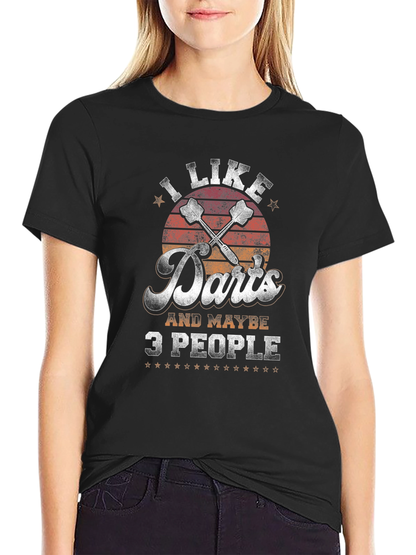 I Like Darts and Maybe 3 People Black T-Shirt