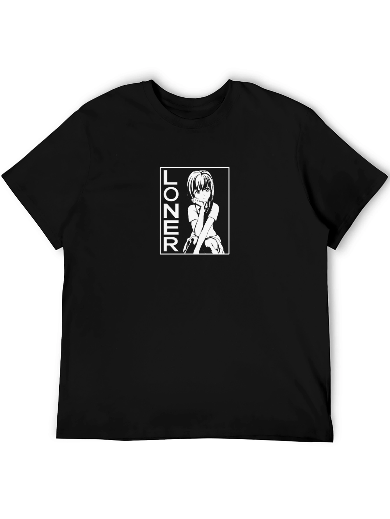 Anime Girl Loner Black Graphic T-Shirt