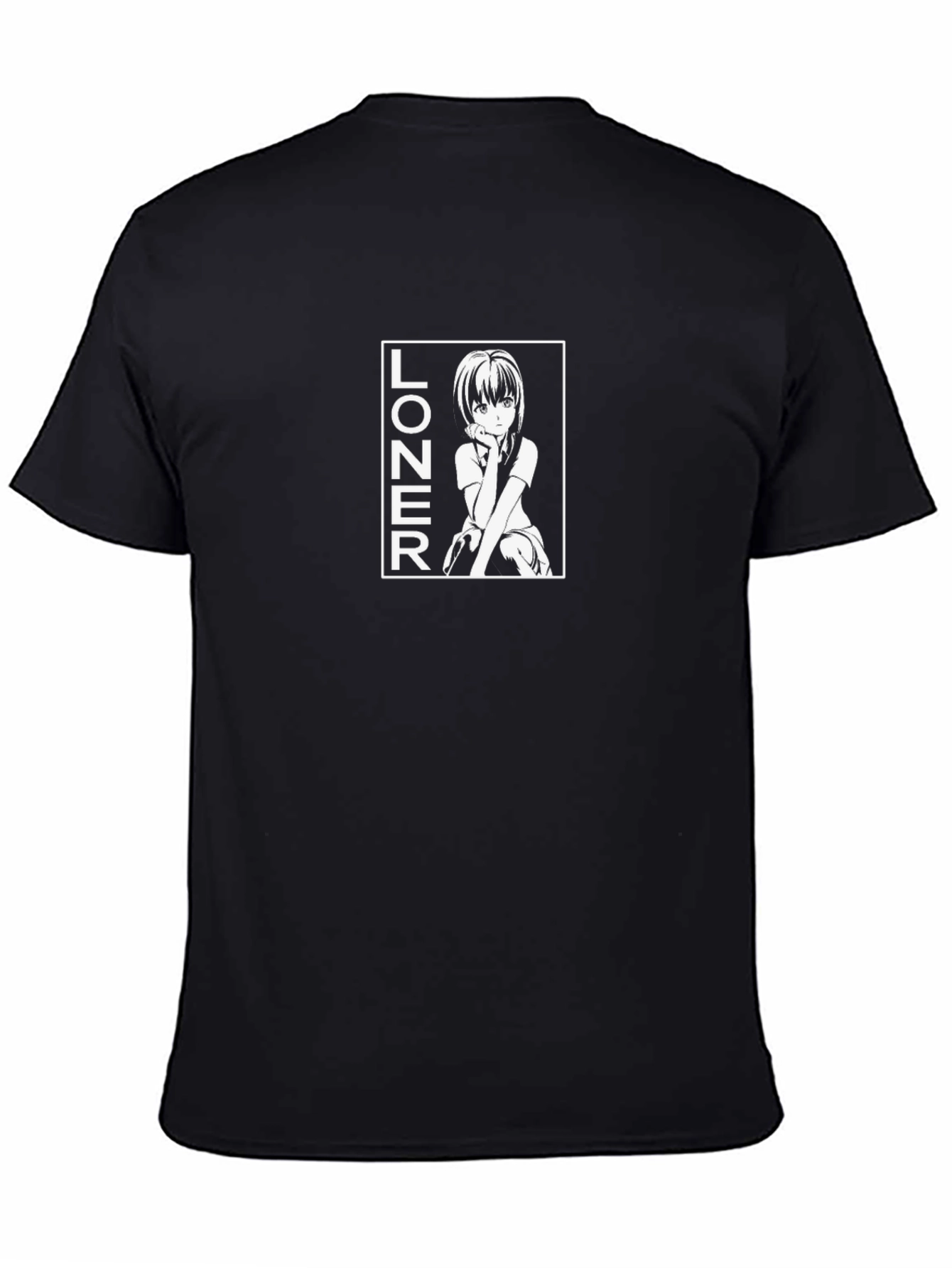 Anime Girl Loner Black Graphic T-Shirt