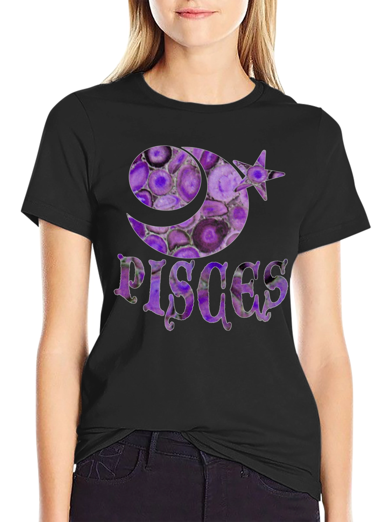 Pisces Zodiac Sign T-Shirt - Purple Agate Style
