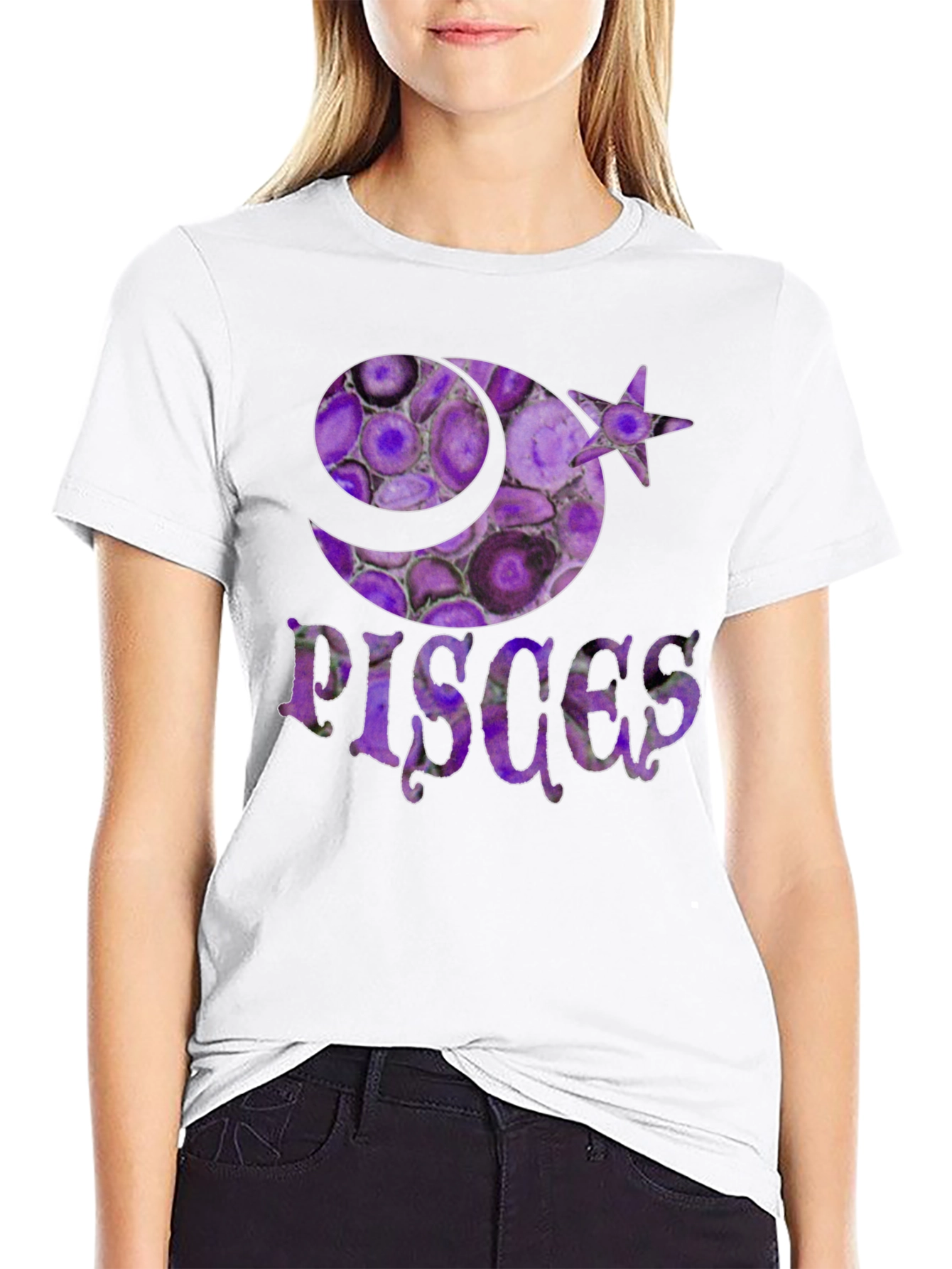 Pisces Zodiac Sign T-Shirt - Purple Agate Style
