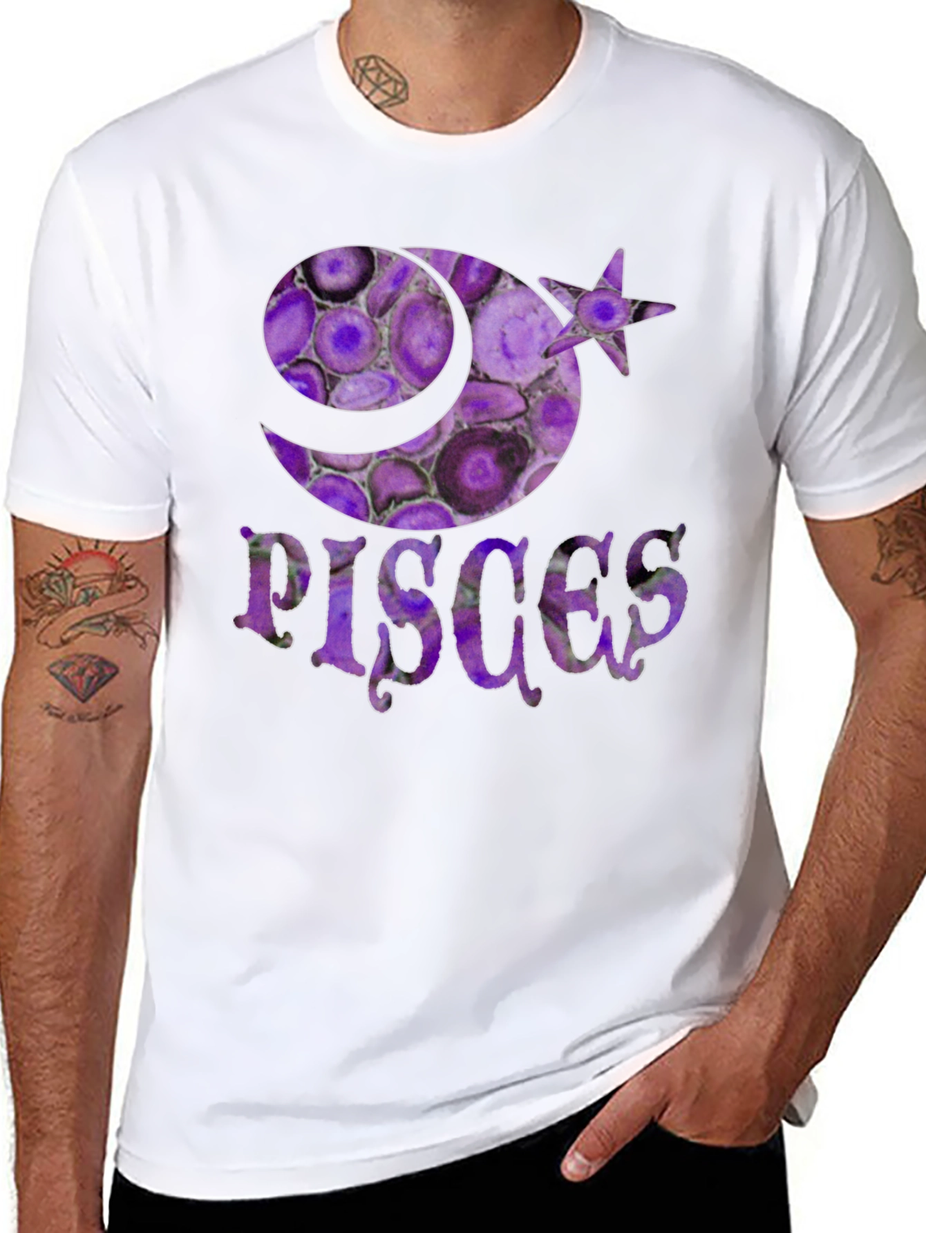 Pisces Zodiac Sign T-Shirt - Purple Agate Style