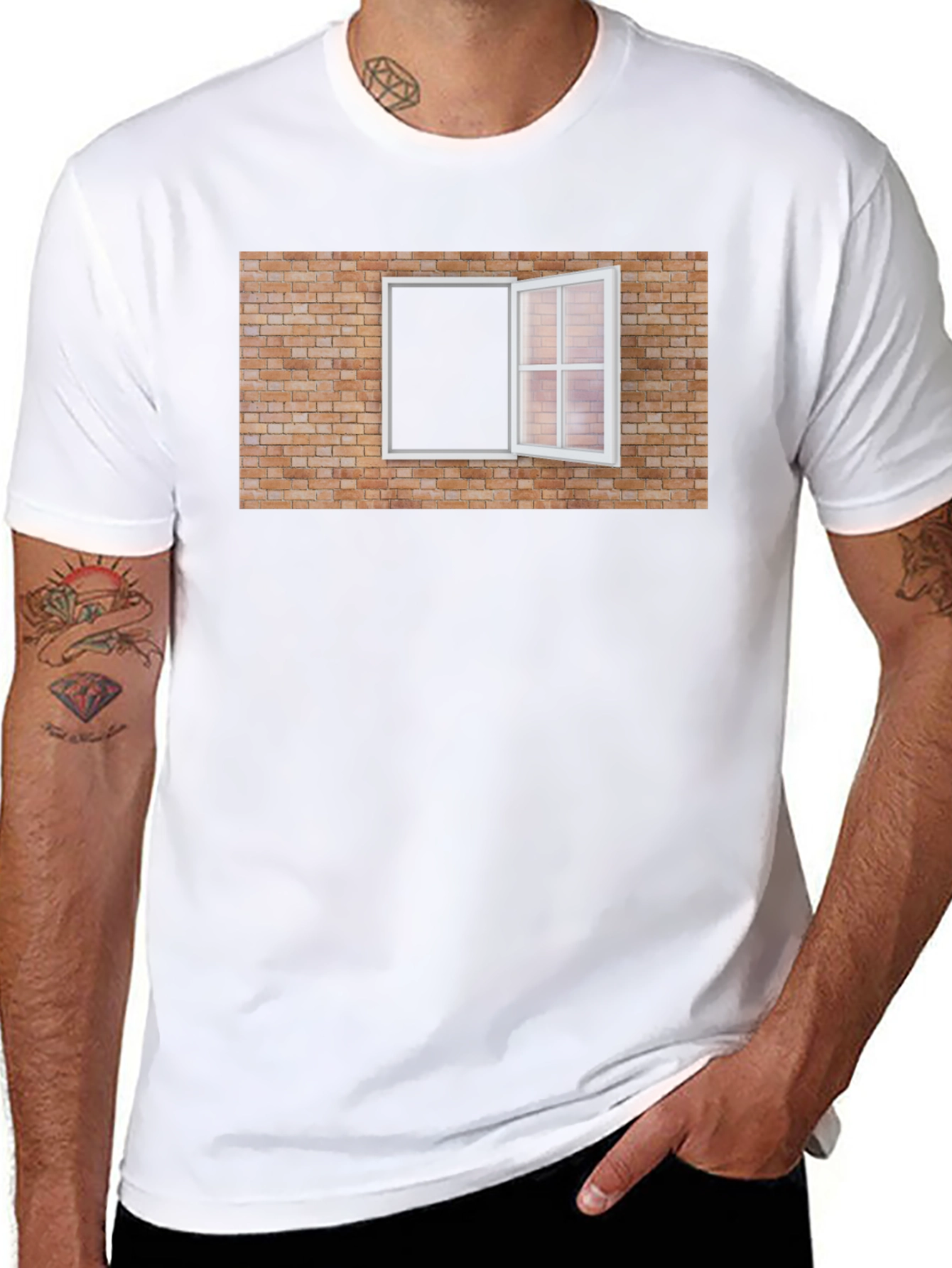 Brick Wall Window Graphic Tee - Unique Design