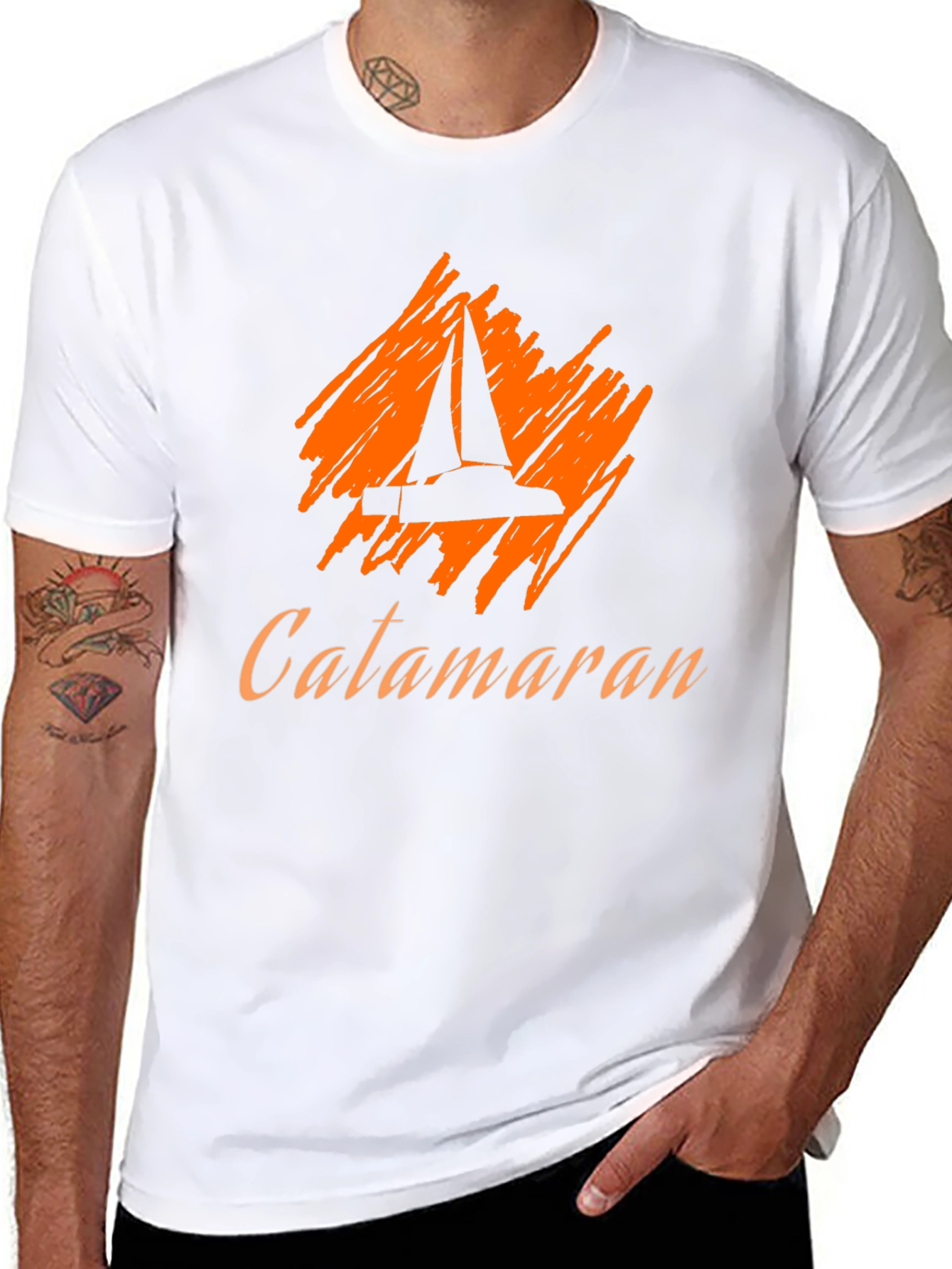 Catamaran Sailboat Graphic Tee - Black Cotton T-Shirt