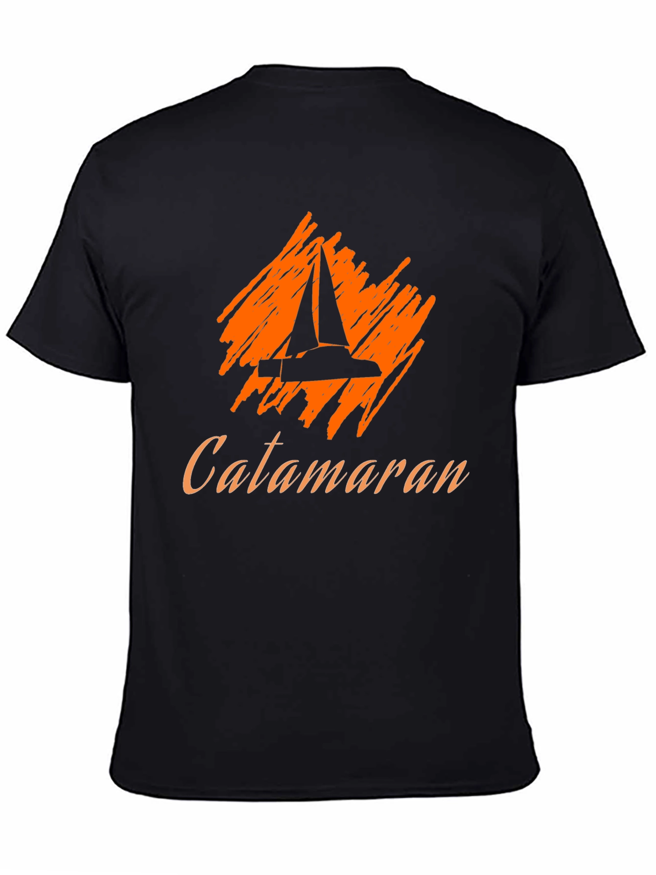 Catamaran Sailboat Graphic Tee - Black Cotton T-Shirt