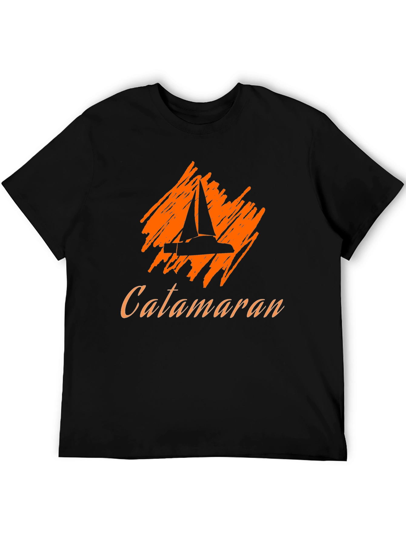 Catamaran Sailboat Graphic Tee - Black Cotton T-Shirt