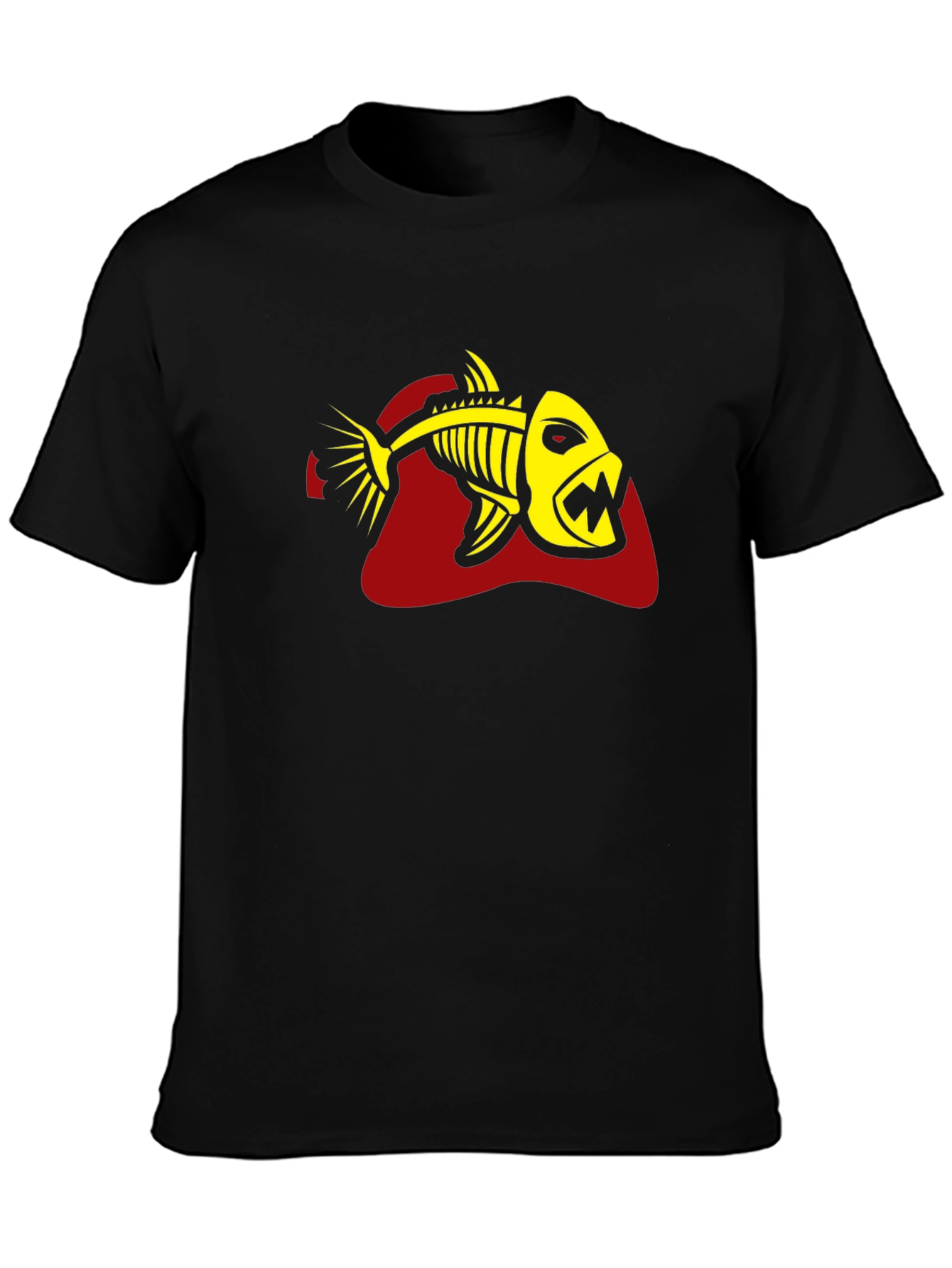 Mens Black T-Shirt - Yellow Fish Skeleton Graphic
