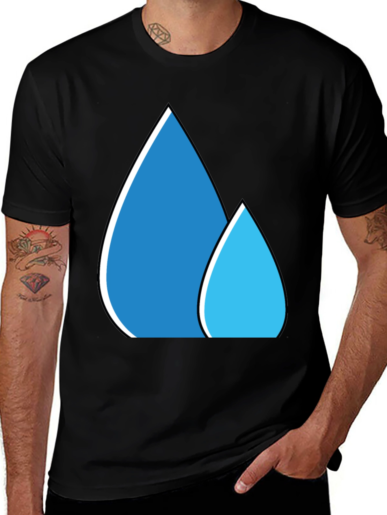 Blue Water Droplet Graphic Black T-Shirt