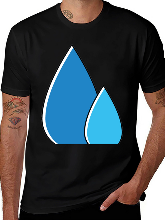 Blue Water Droplet Graphic Black T-Shirt