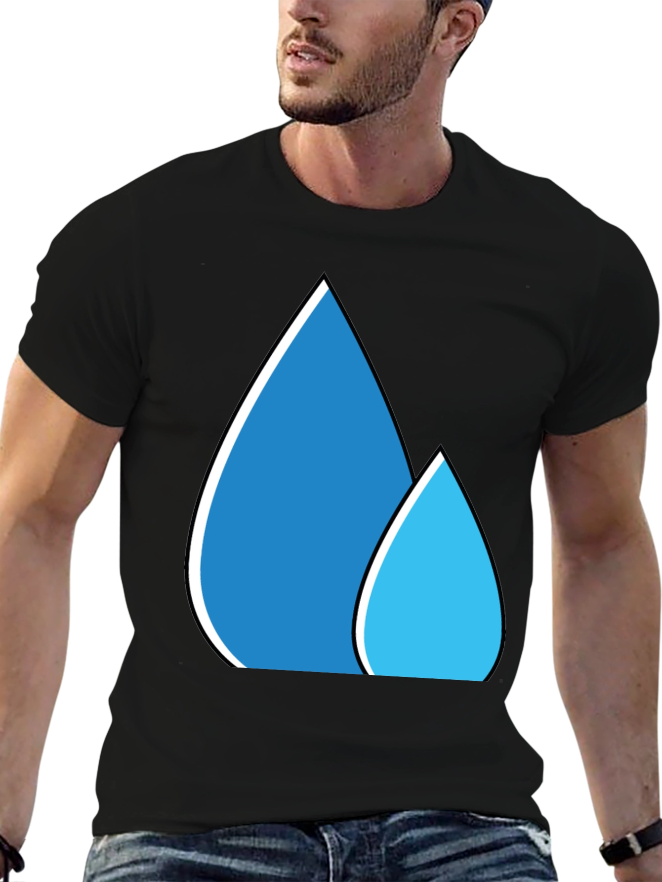 Blue Water Droplet Graphic Black T-Shirt