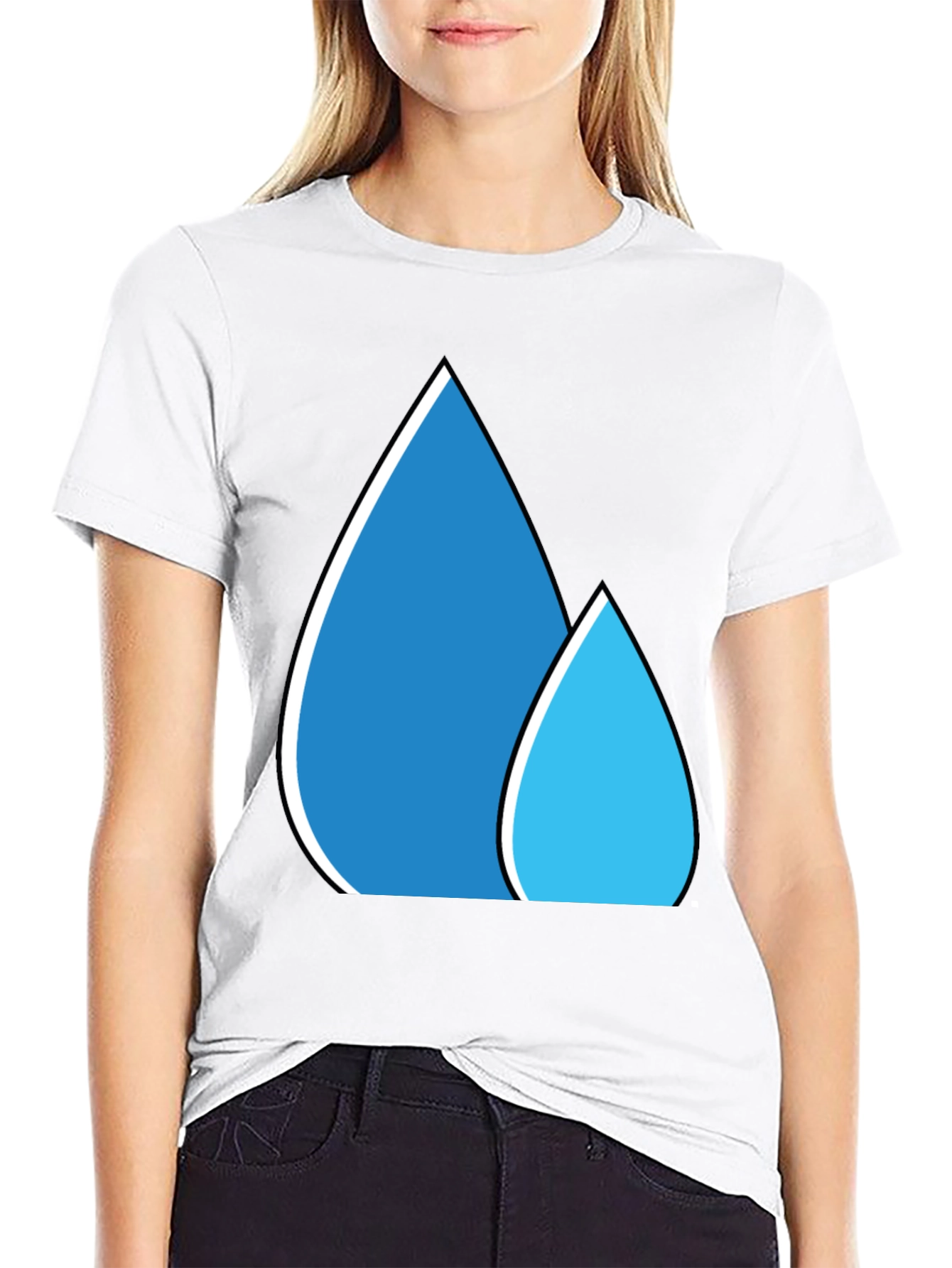 Blue Water Droplet Graphic Black T-Shirt