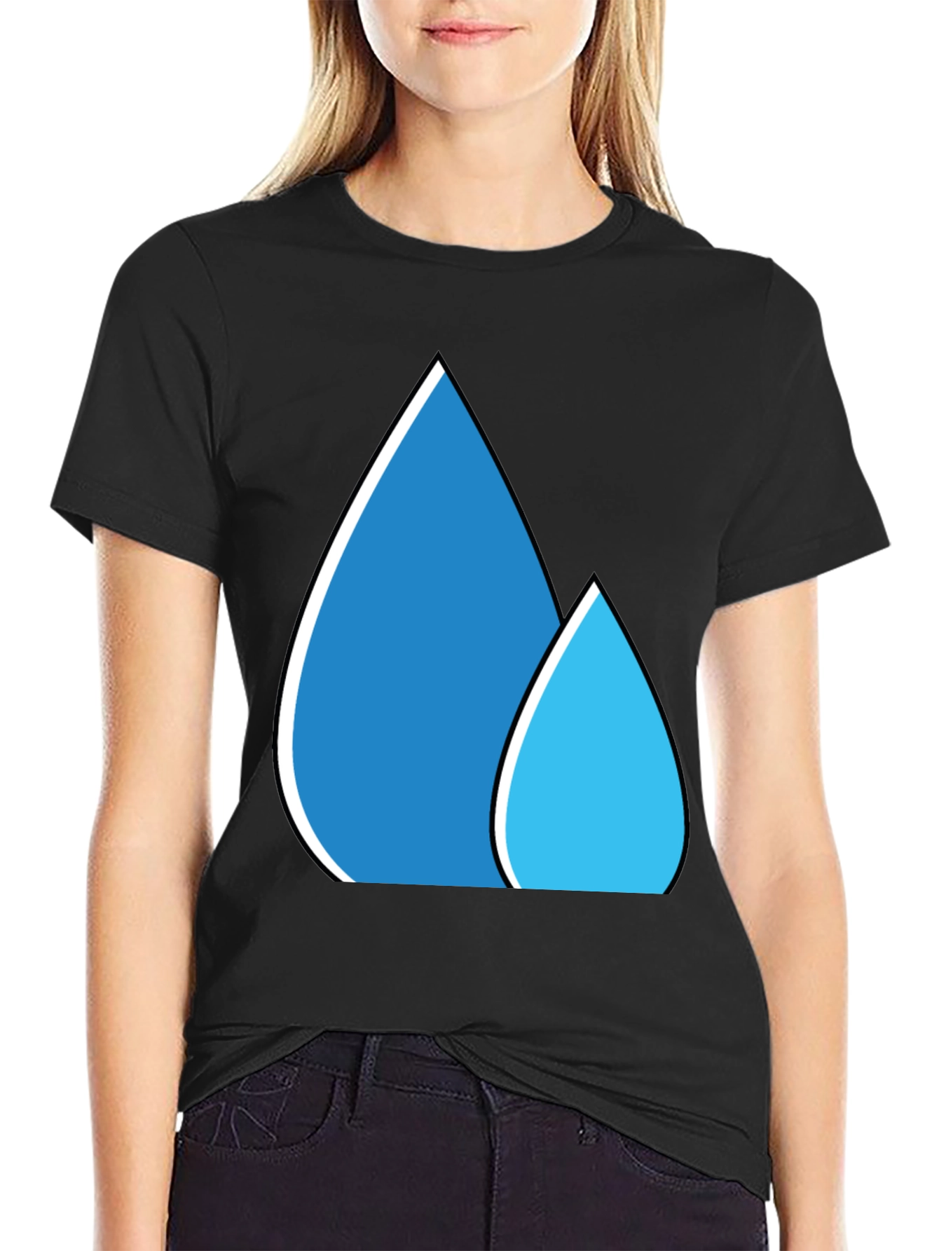 Blue Water Droplet Graphic Black T-Shirt