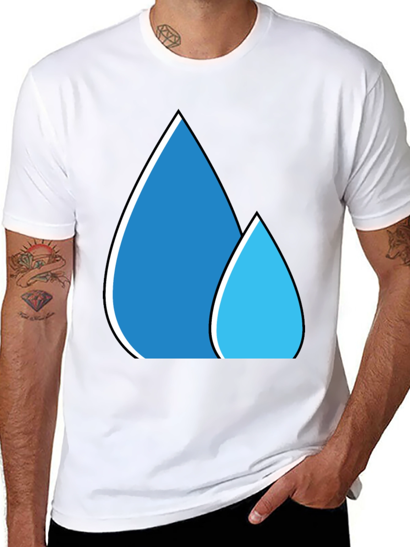 Blue Water Droplet Graphic Black T-Shirt