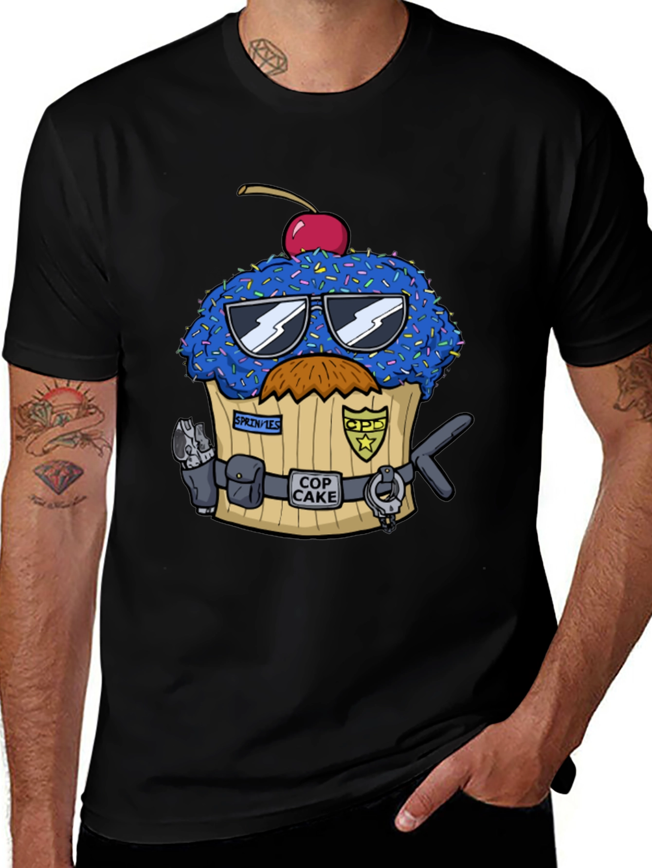 Cop Cake Graphic T-Shirt - Novelty Dessert Tee