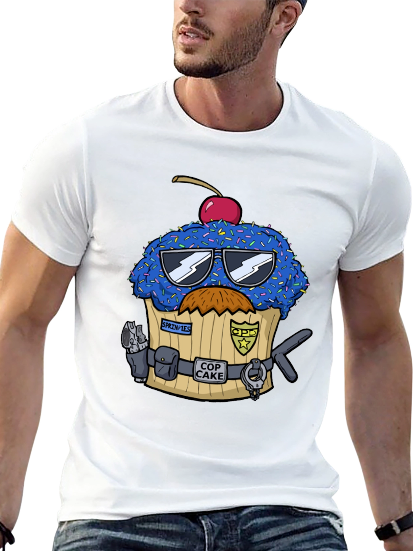 Cop Cake Graphic T-Shirt - Novelty Dessert Tee