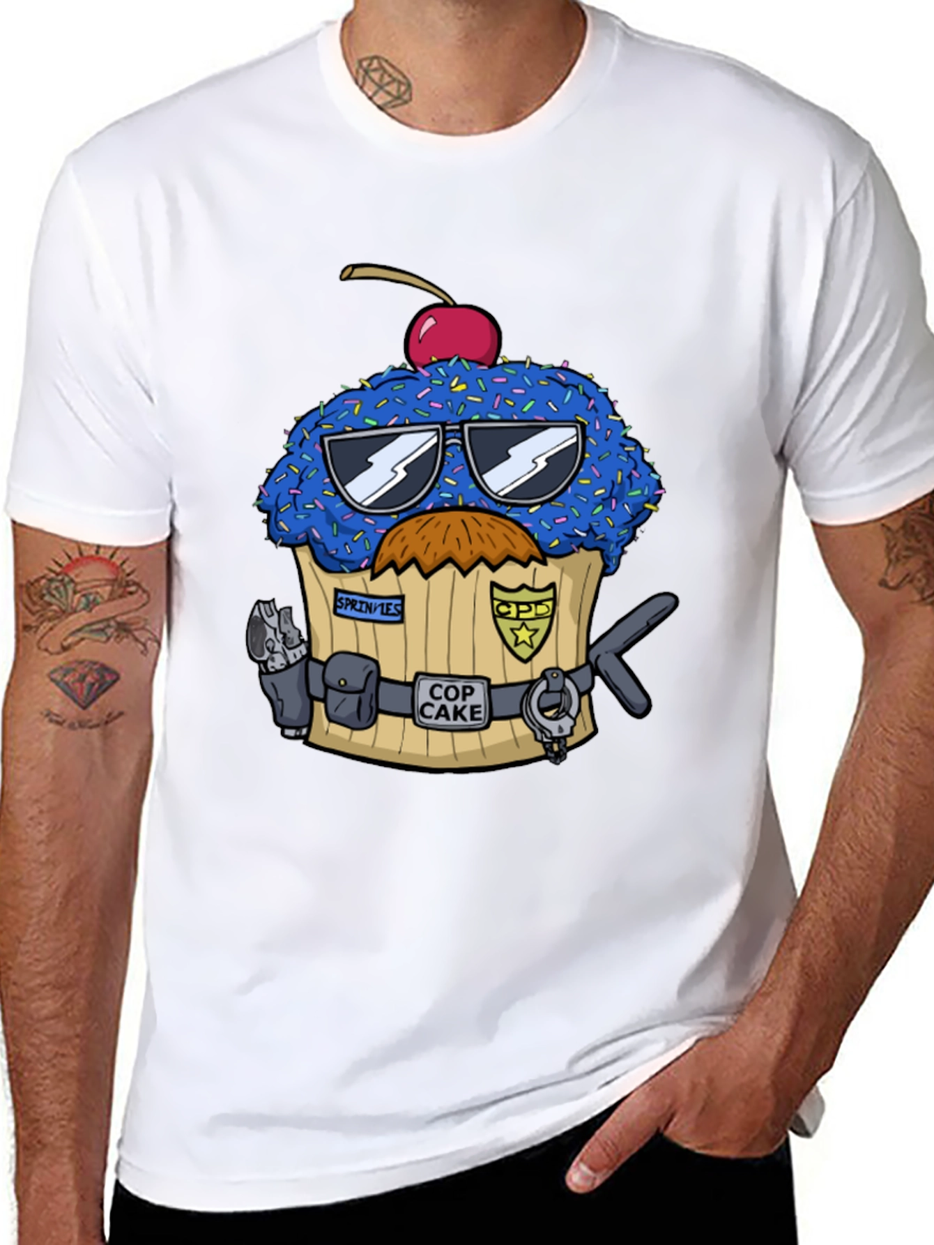 Cop Cake Graphic T-Shirt - Novelty Dessert Tee