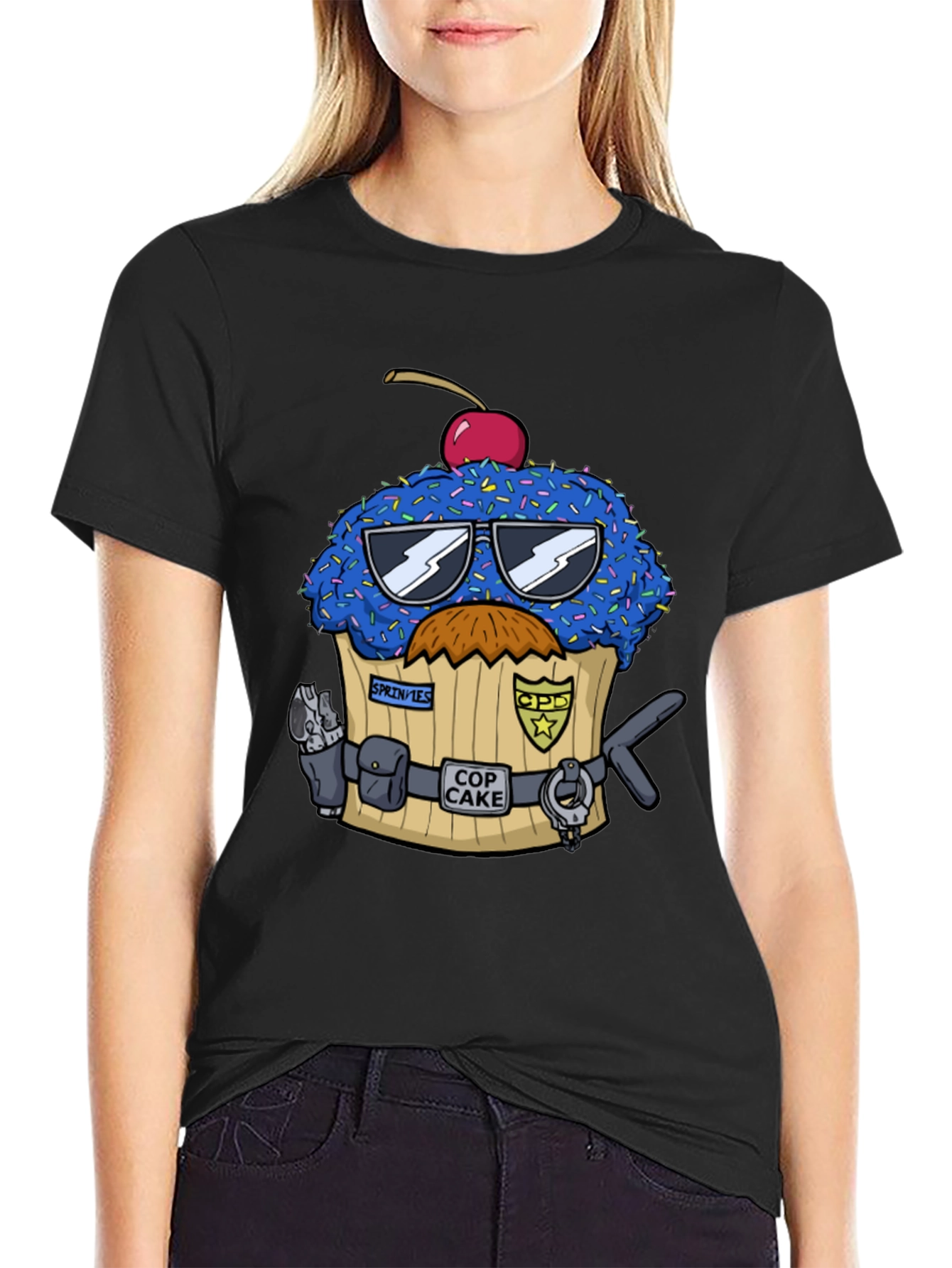 Cop Cake Graphic T-Shirt - Novelty Dessert Tee