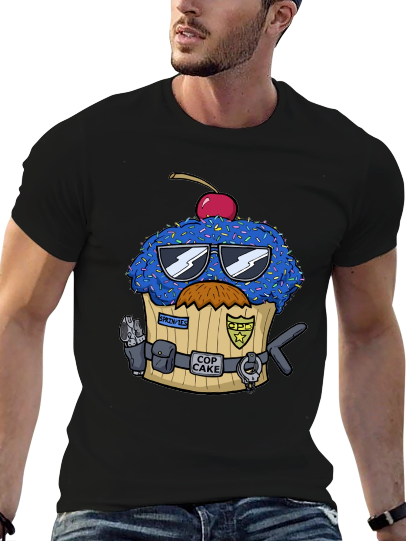 Cop Cake Graphic T-Shirt - Novelty Dessert Tee