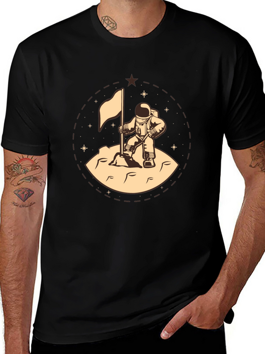 Astronaut Flag Graphic Tee - Black Cotton T-Shirt