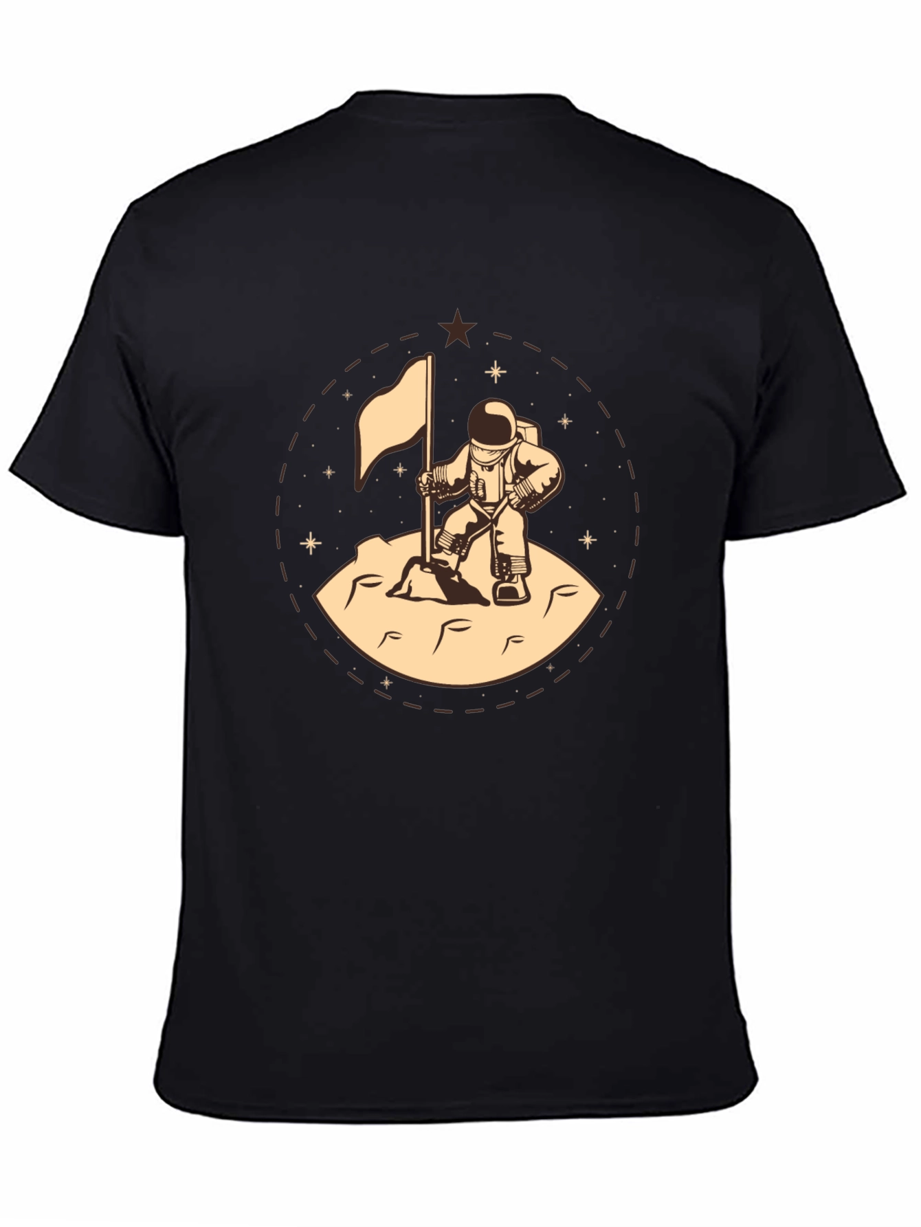 Astronaut Flag Graphic Tee - Black Cotton T-Shirt