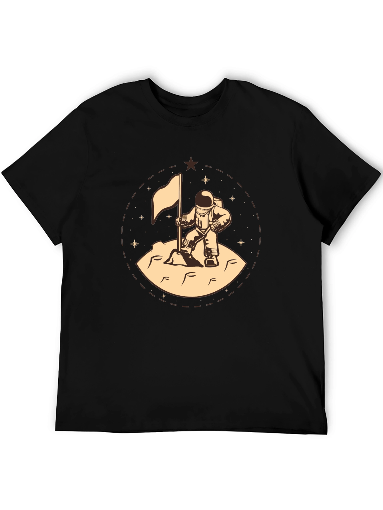 Astronaut Flag Graphic Tee - Black Cotton T-Shirt